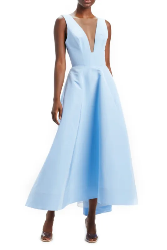 Sky Blue V-Neck Midi Dress sold by Monique Lhuillier