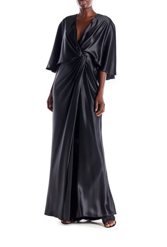 V-Neck Draped Capelet Sleeve Gown sold by Monique Lhuillier