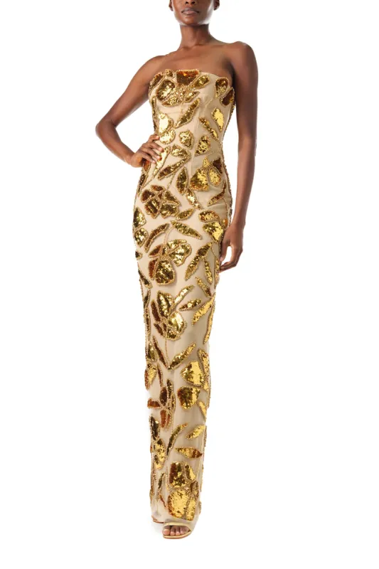 Strapless Embroidered Column Gown sold by Monique Lhuillier