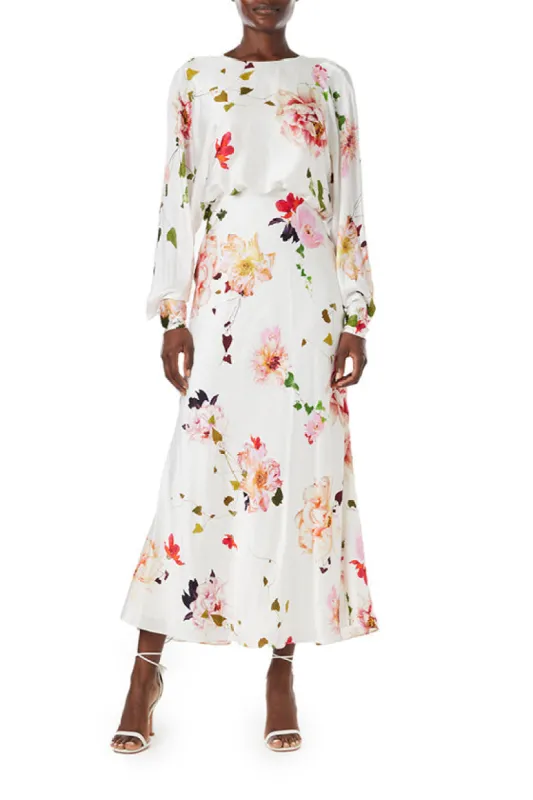 Blouson Long Sleeve Floral Dress made by Monique Lhuillier