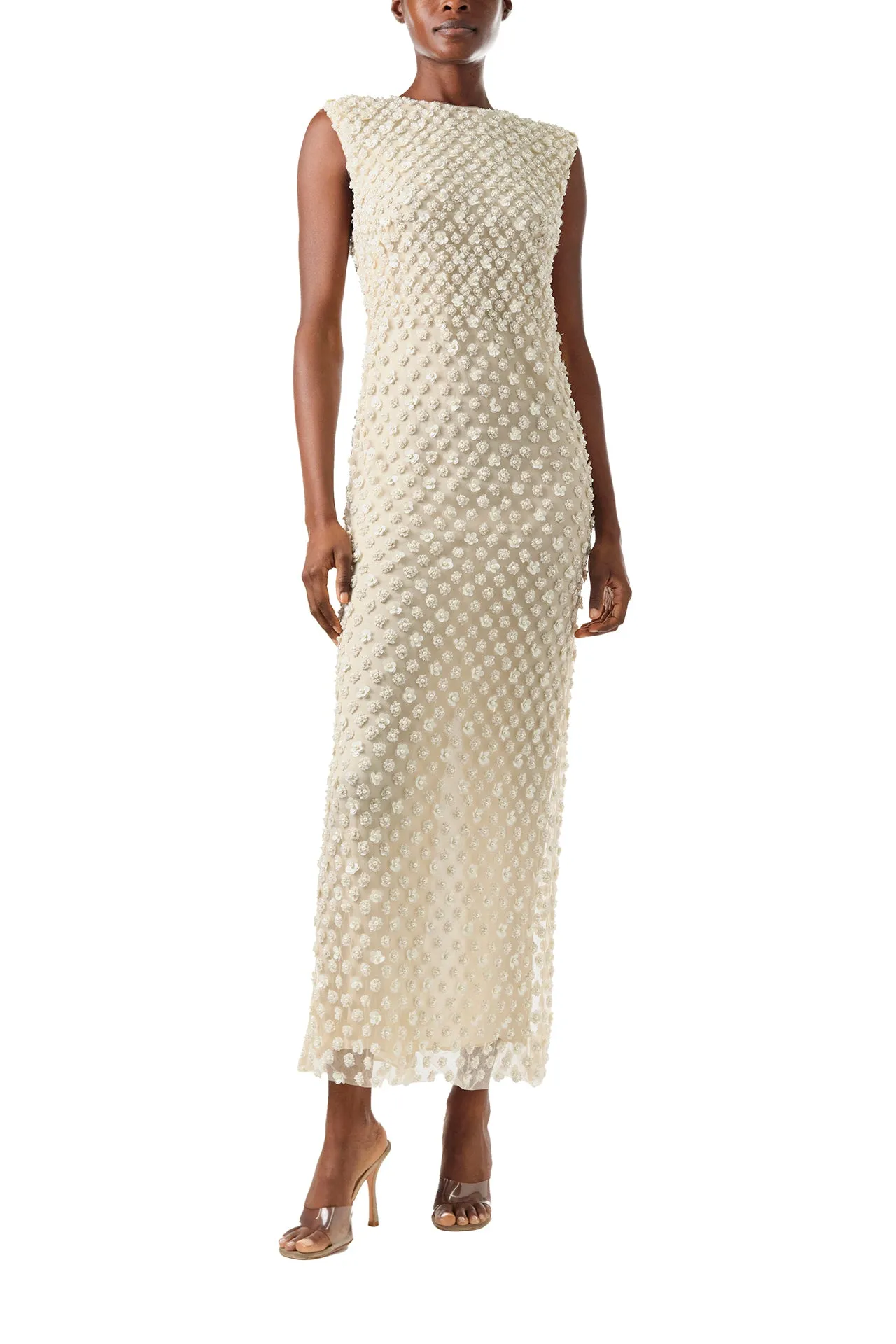 Sleeveless Pearl Embroidered Sheath sold by Monique Lhuillier
