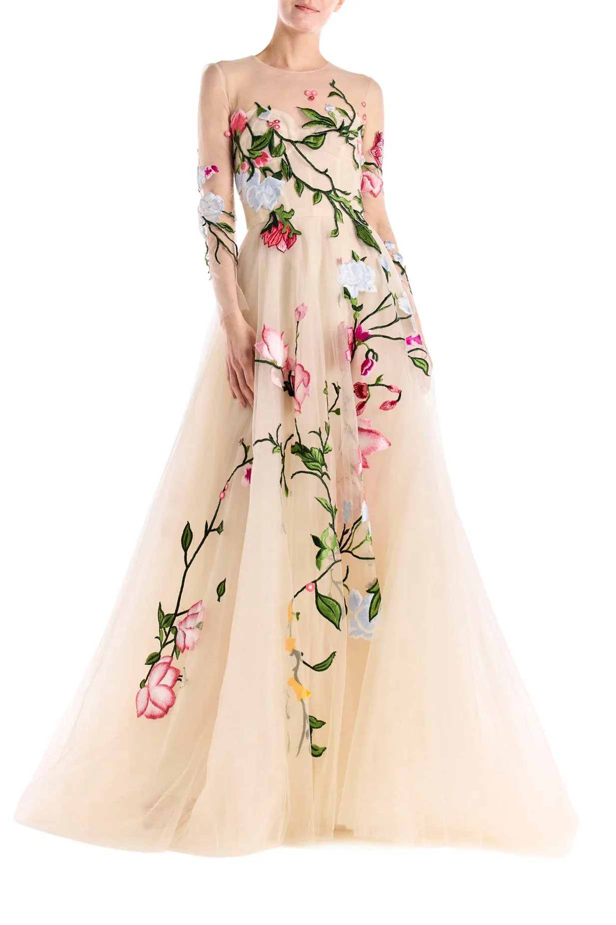 Embroidered Tulle Long Sleeve Gown sold by Monique Lhuillier