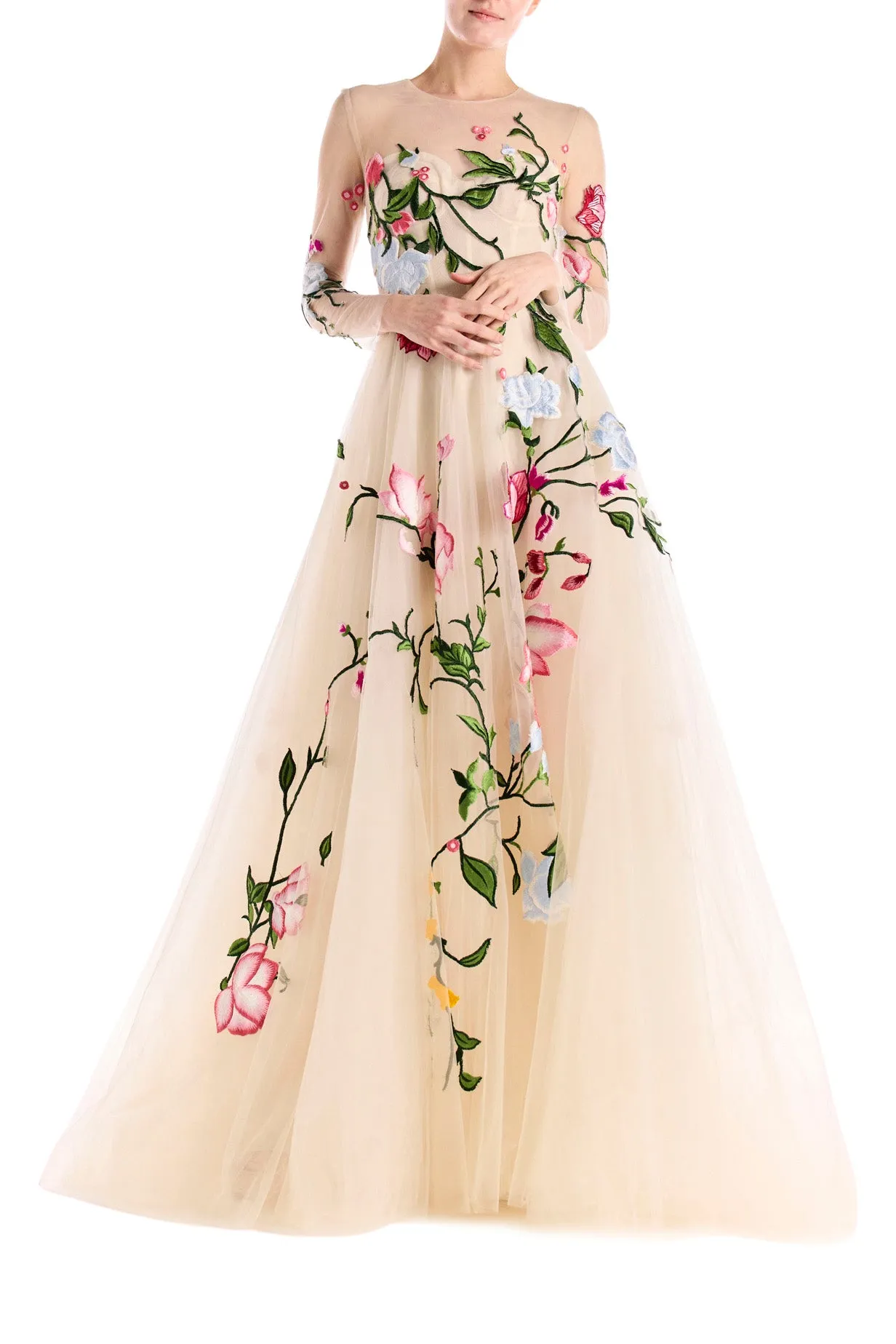 Embroidered Tulle Long Sleeve Gown sold by Monique Lhuillier product image thumbnail 2