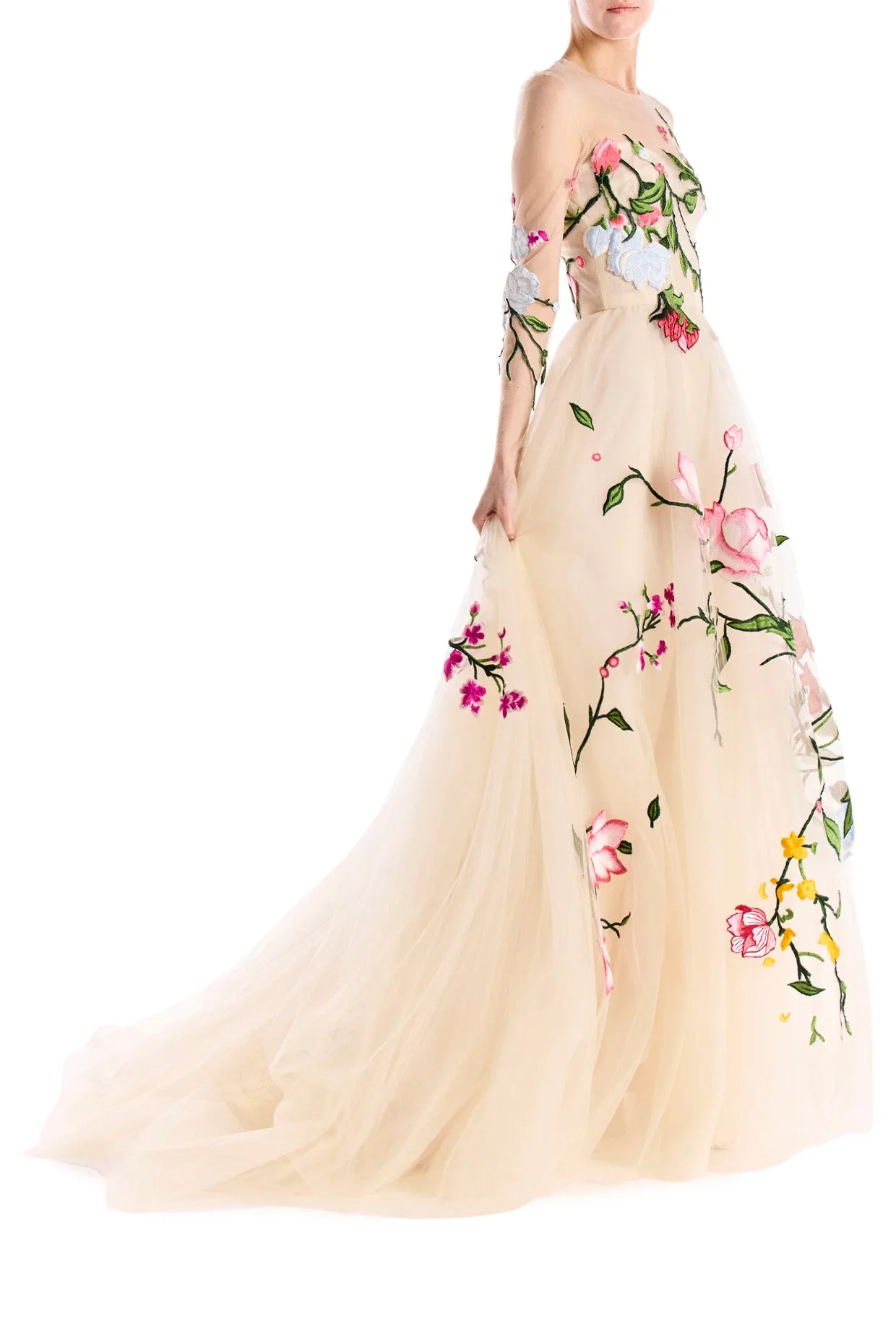 Embroidered Tulle Long Sleeve Gown sold by Monique Lhuillier product image thumbnail 4