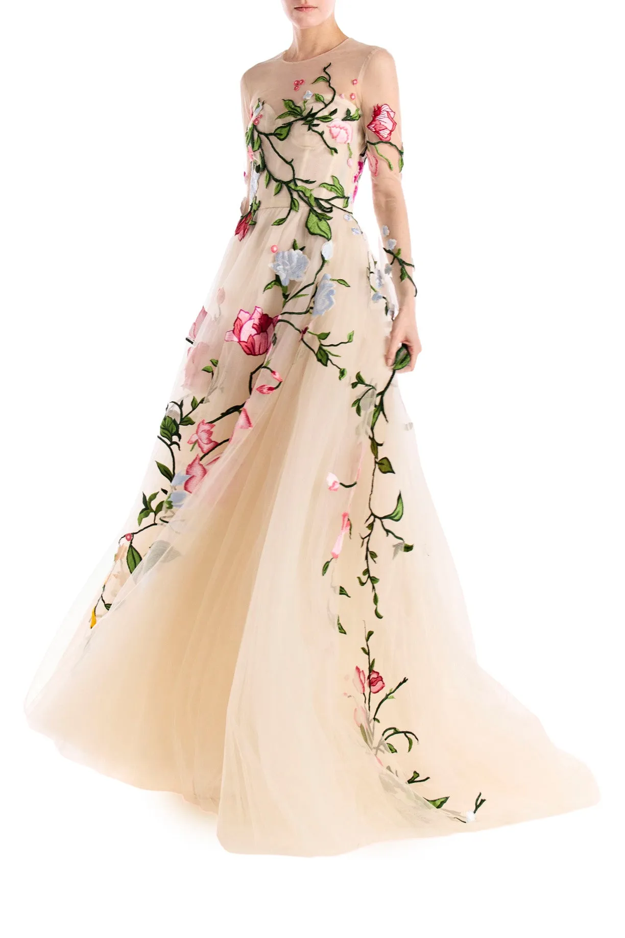 Embroidered Tulle Long Sleeve Gown sold by Monique Lhuillier product image thumbnail 3