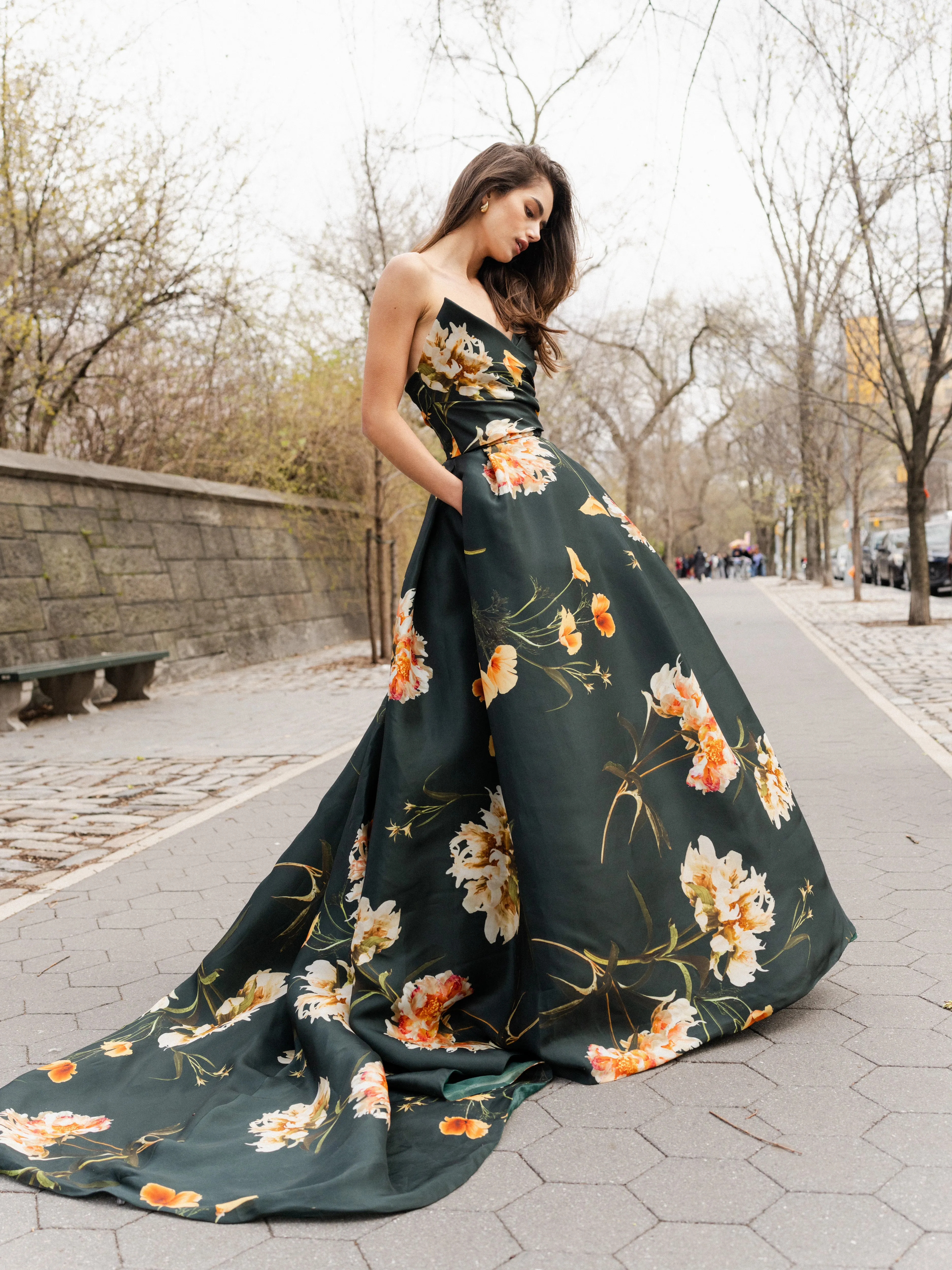 Strapless Draped Floral Ball Gown sold by Monique Lhuillier product image thumbnail 5