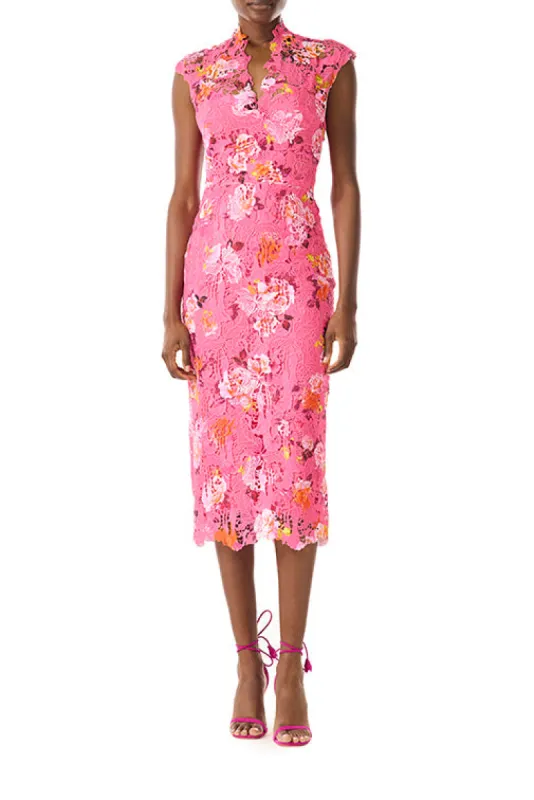 V-Neck Printed Lace Midi Dress sold by Monique Lhuillier