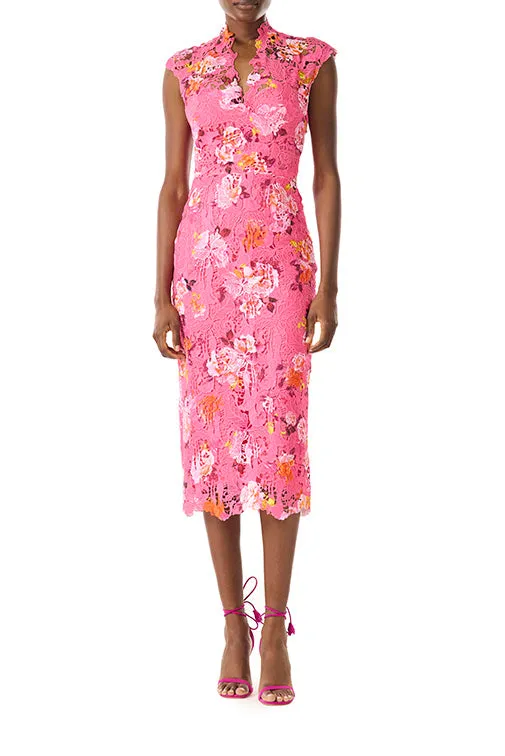 V-Neck Printed Lace Midi Dress sold by Monique Lhuillier