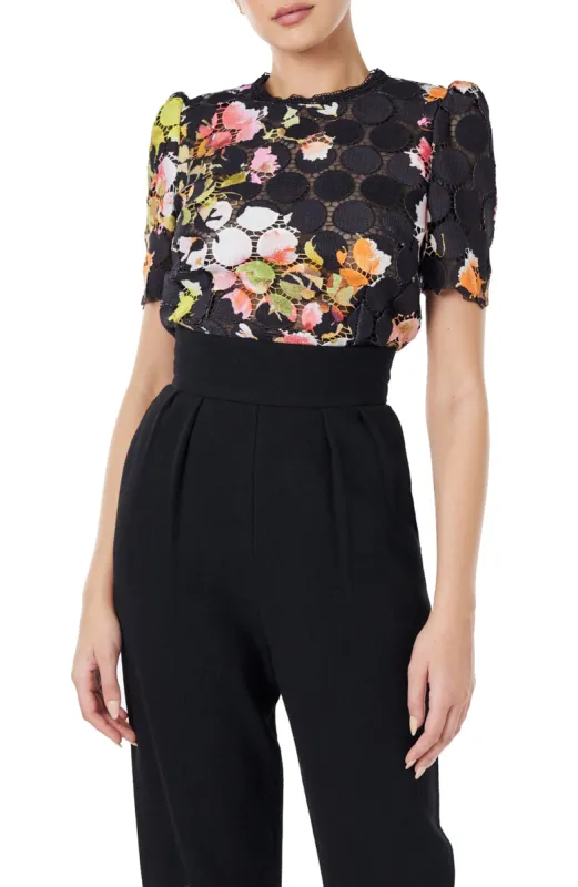 Noir Lace Short Sleeve Top made by Monique Lhuillier