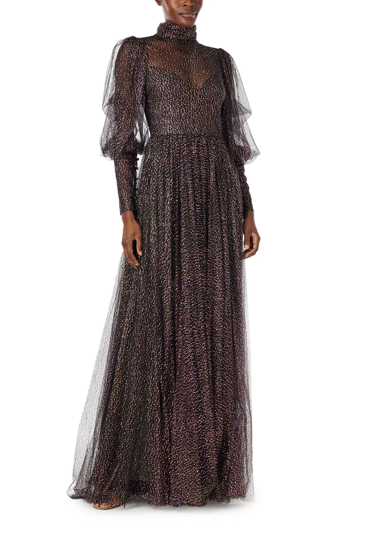 Long Sleeve Glitter Tulle Gown sold by Monique Lhuillier product image thumbnail 3