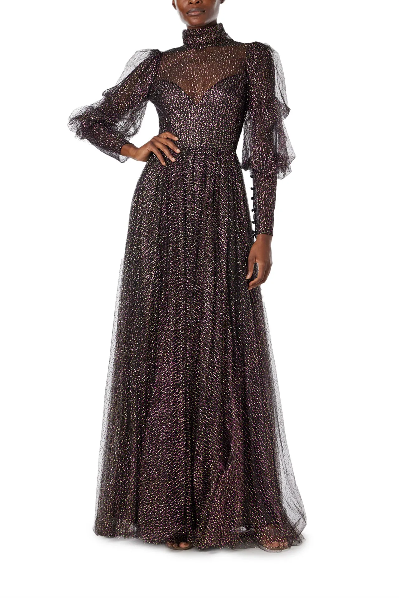 Long Sleeve Glitter Tulle Gown sold by Monique Lhuillier
