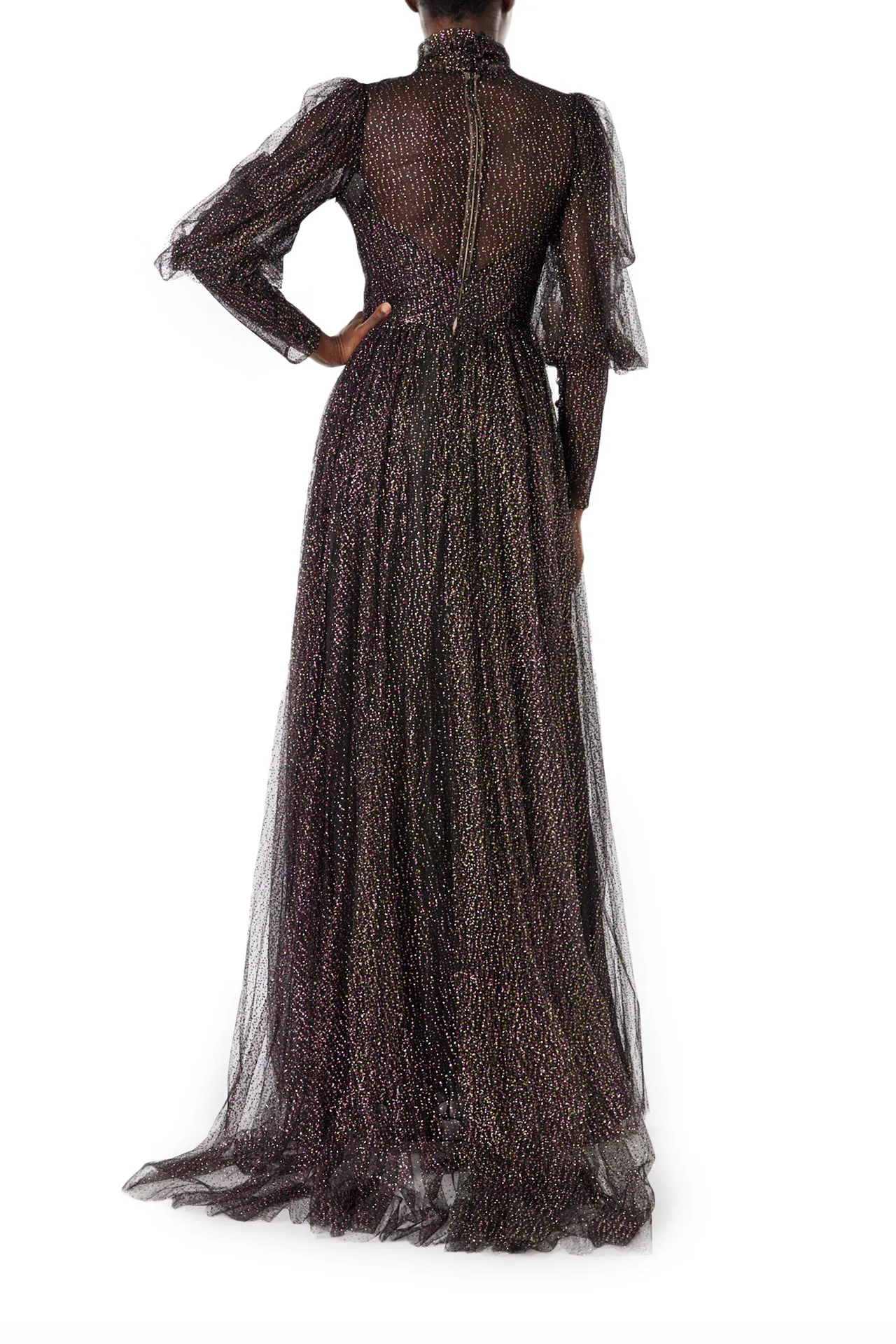 Long Sleeve Glitter Tulle Gown sold by Monique Lhuillier product image thumbnail 4