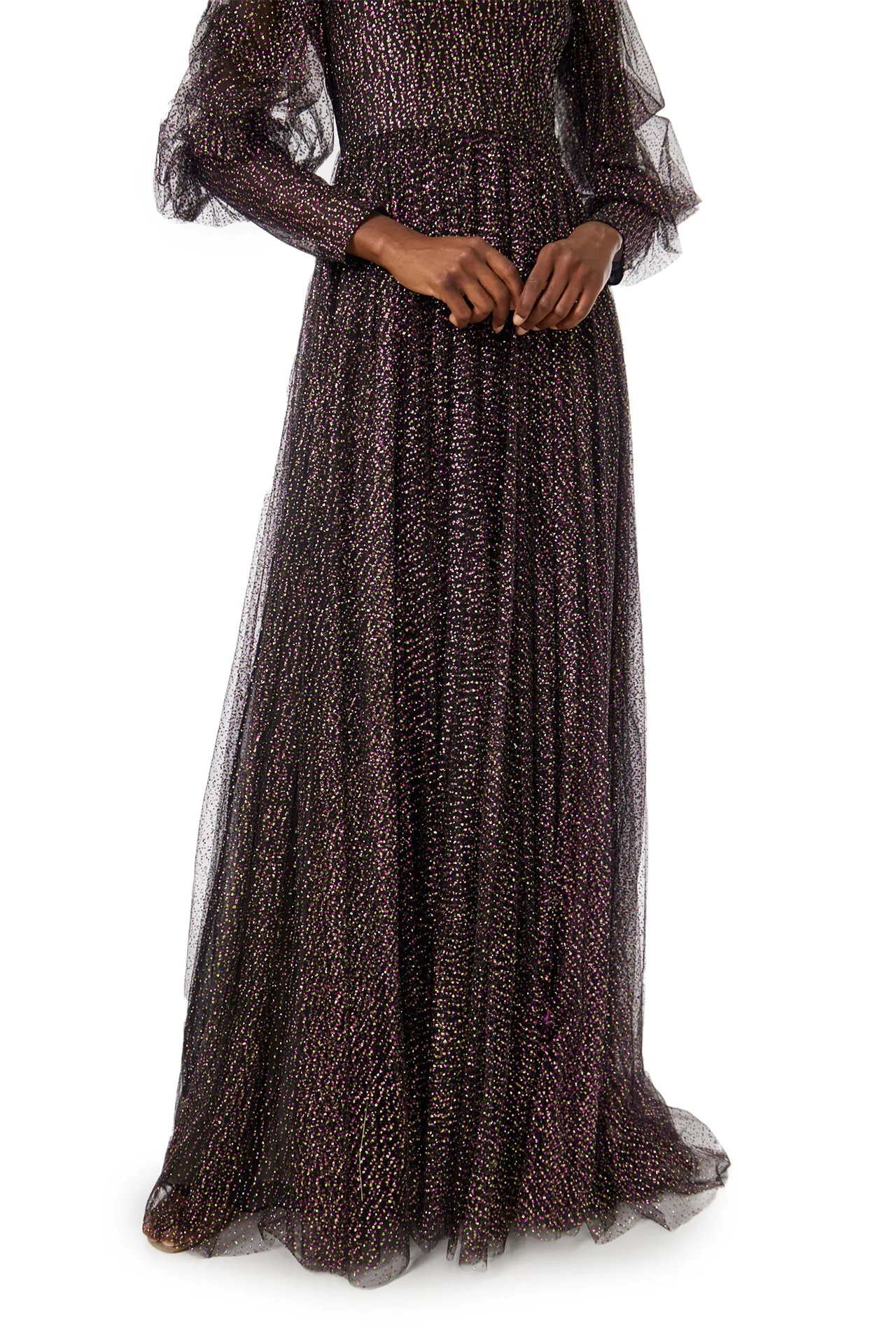 Long Sleeve Glitter Tulle Gown sold by Monique Lhuillier product image thumbnail 5
