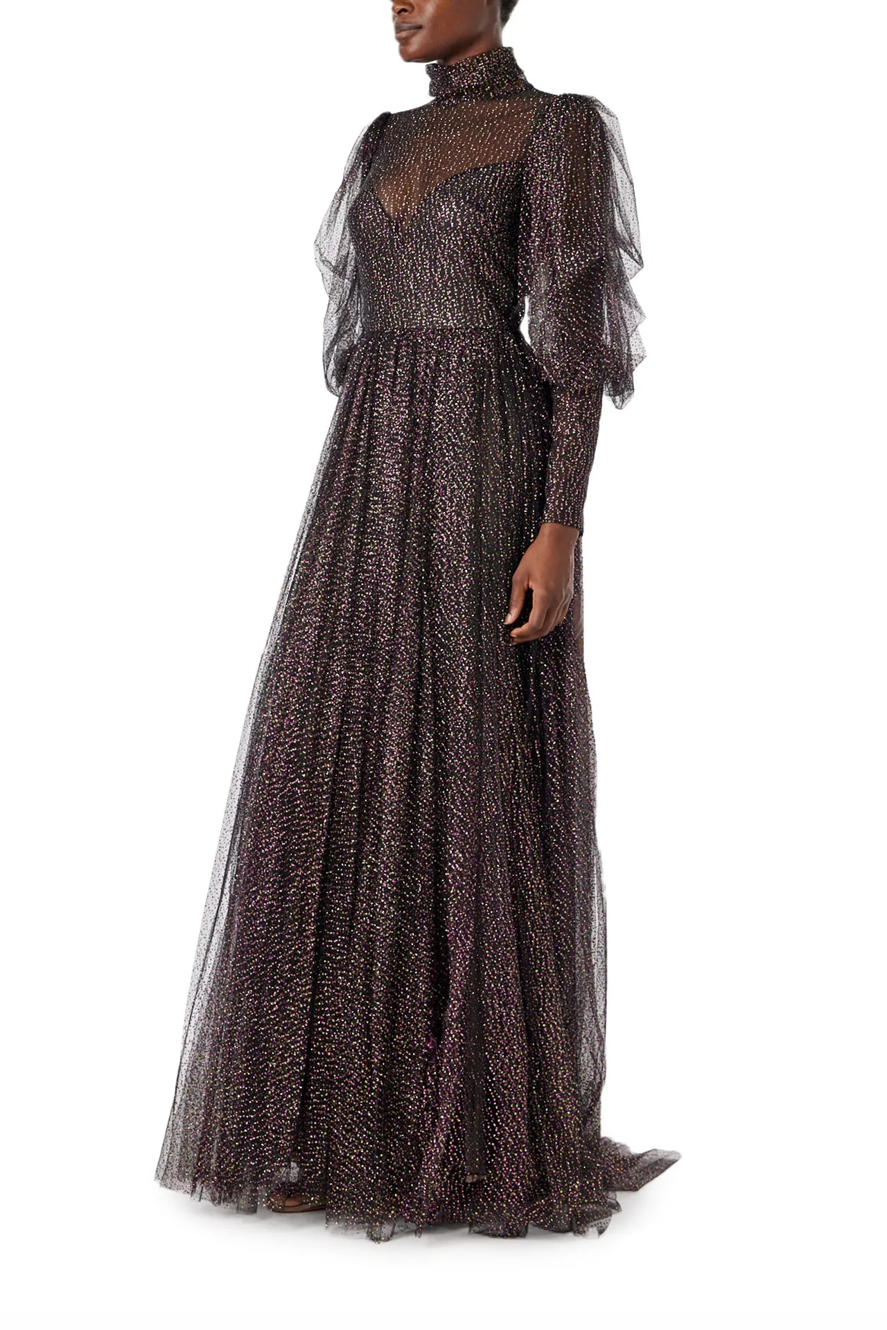 Long Sleeve Glitter Tulle Gown sold by Monique Lhuillier product image thumbnail 2