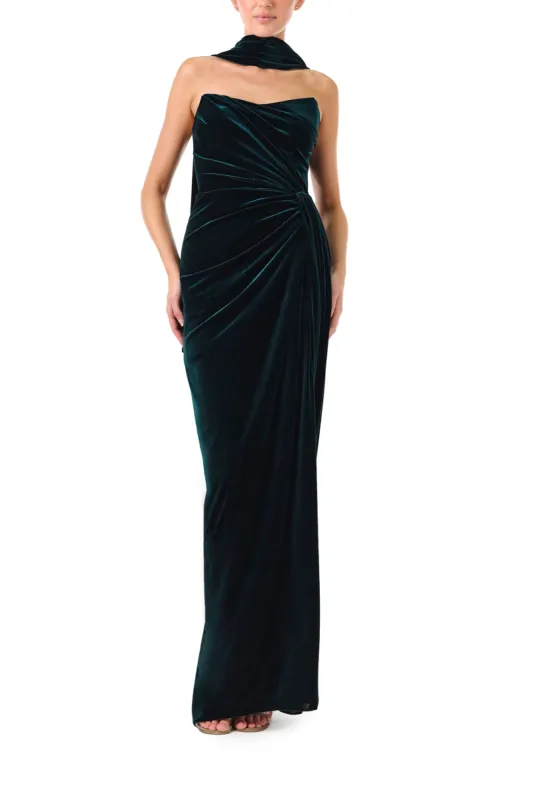 Strapless Velour Gown With Scarf sold by Monique Lhuillier