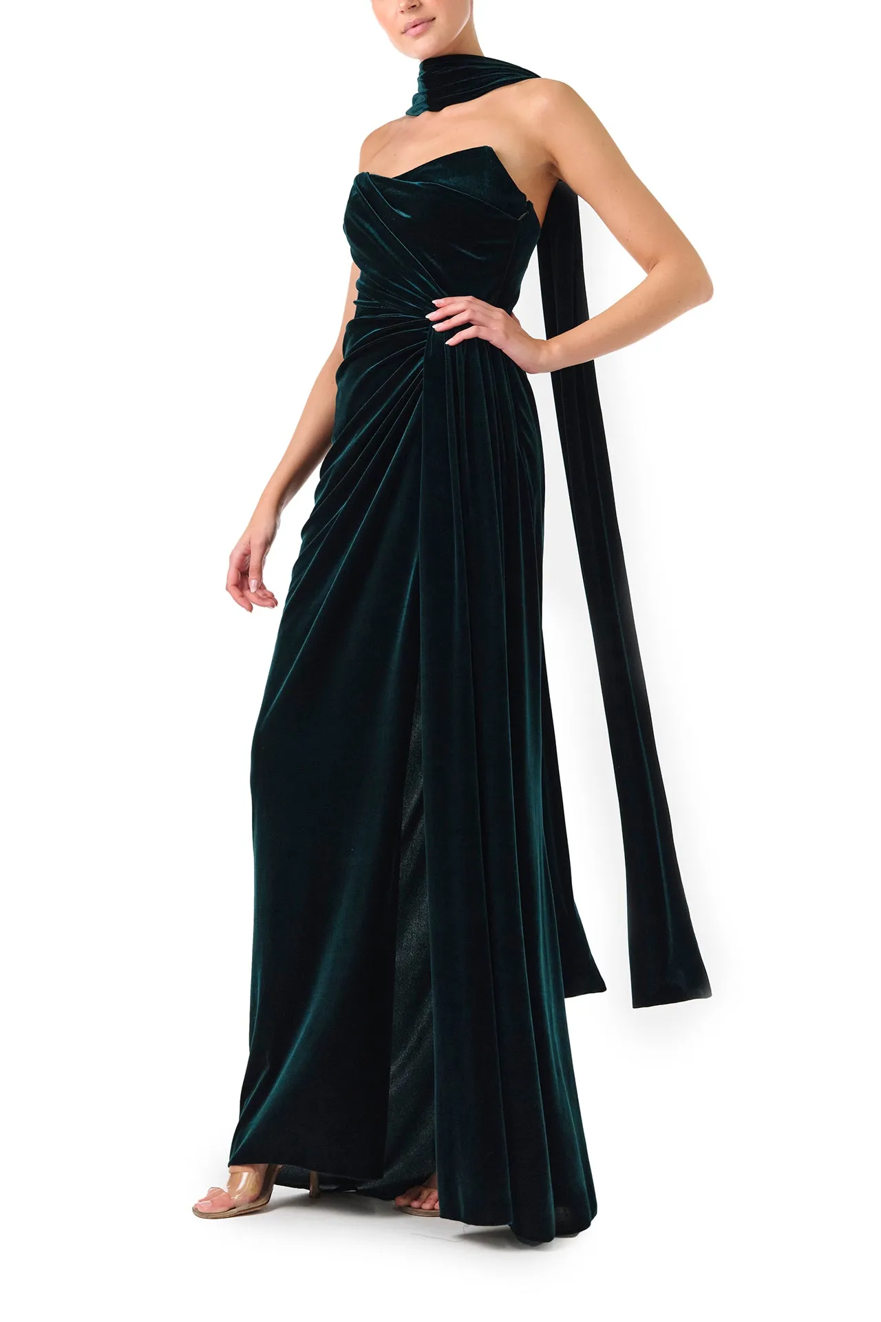 Strapless Velour Gown With Scarf sold by Monique Lhuillier product image thumbnail 4