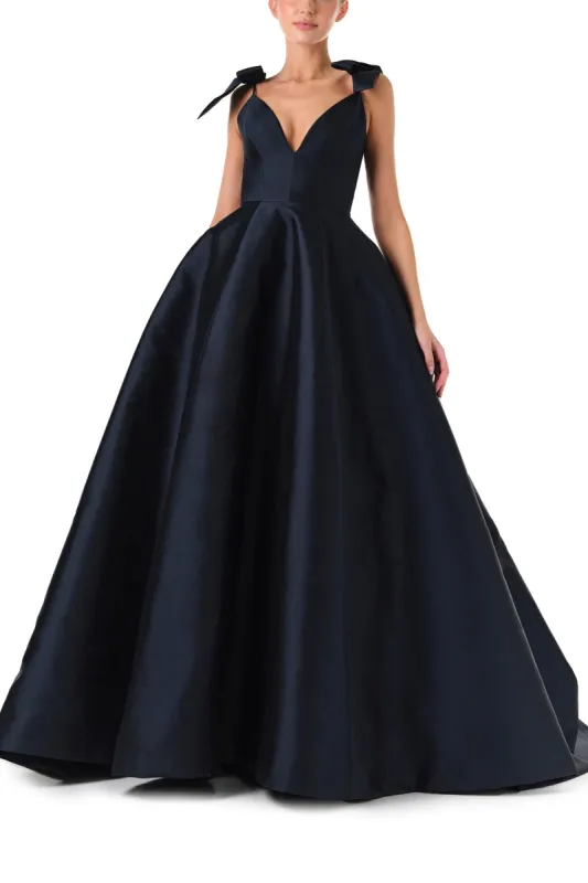Deep V-Neck Ball Gown with Bows sold by Monique Lhuillier