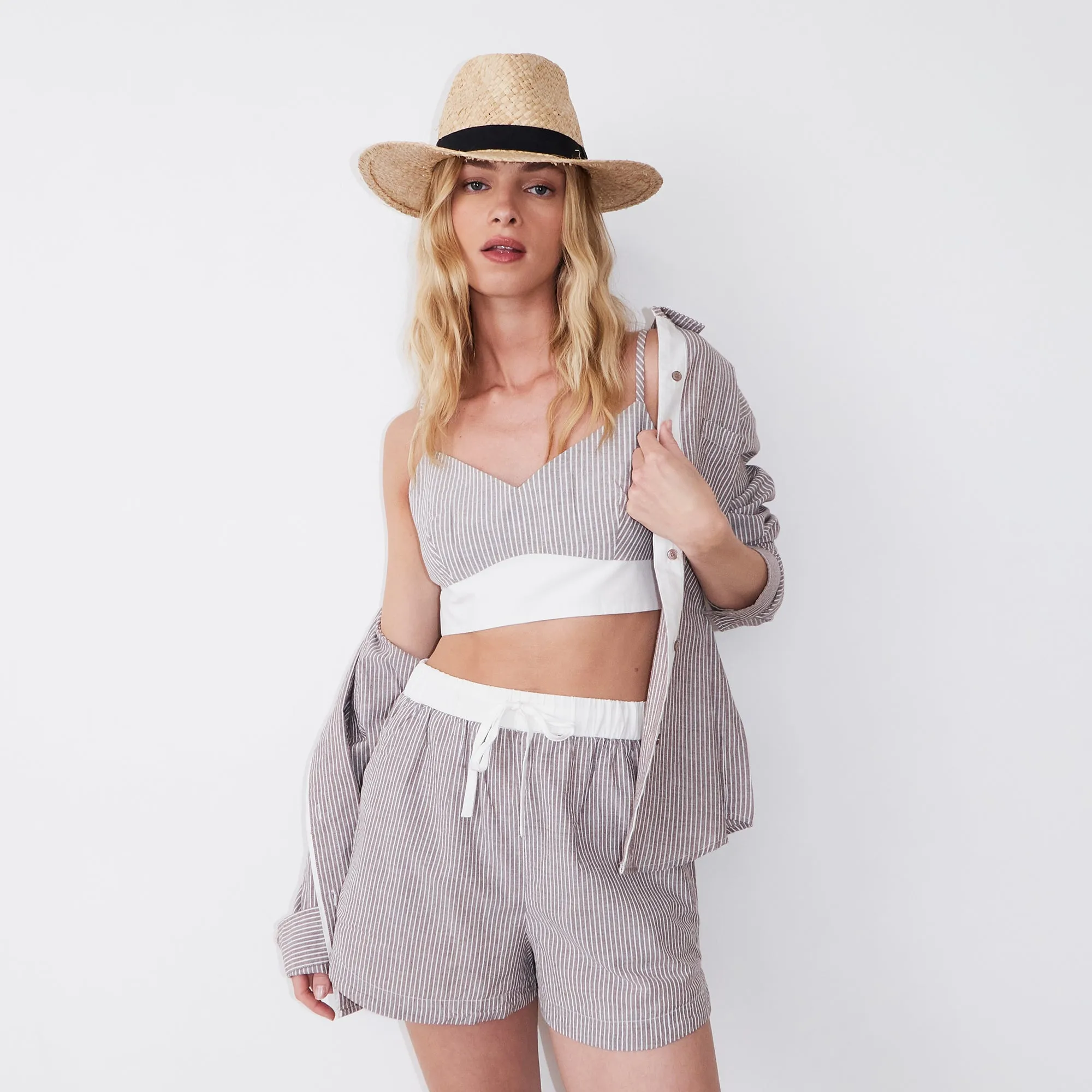 Stripe Poplin Bralette Top sold by Monrow product image thumbnail 2