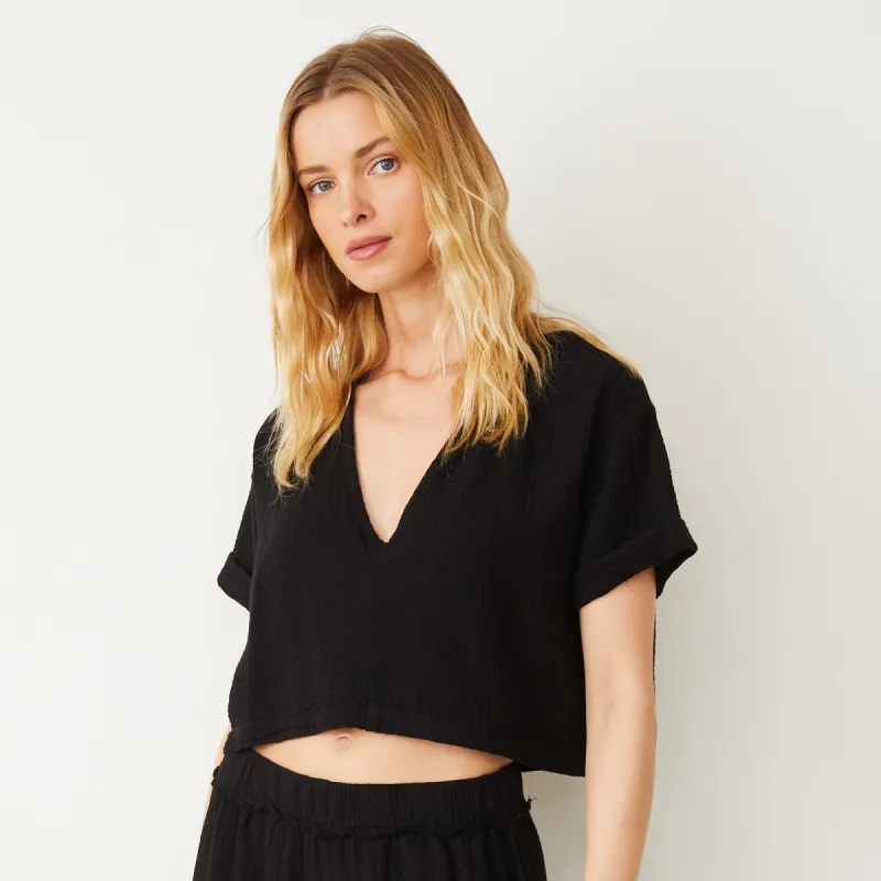 Gauze V Neck Mini Top sold by Monrow