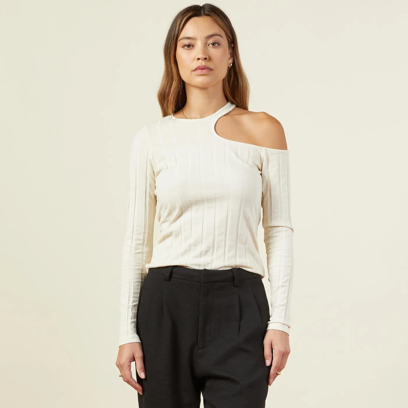 Flat Rib Asymmetric Long Sleeve sold by Monrow