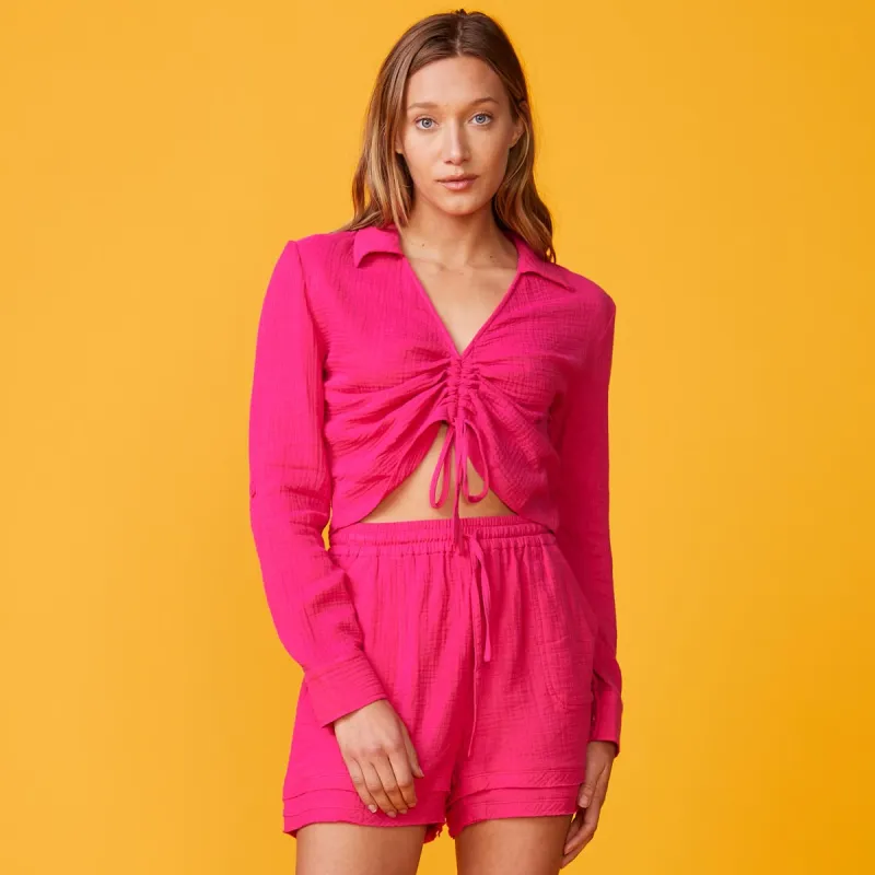 Gauze Shirred Blouse sold by Monrow