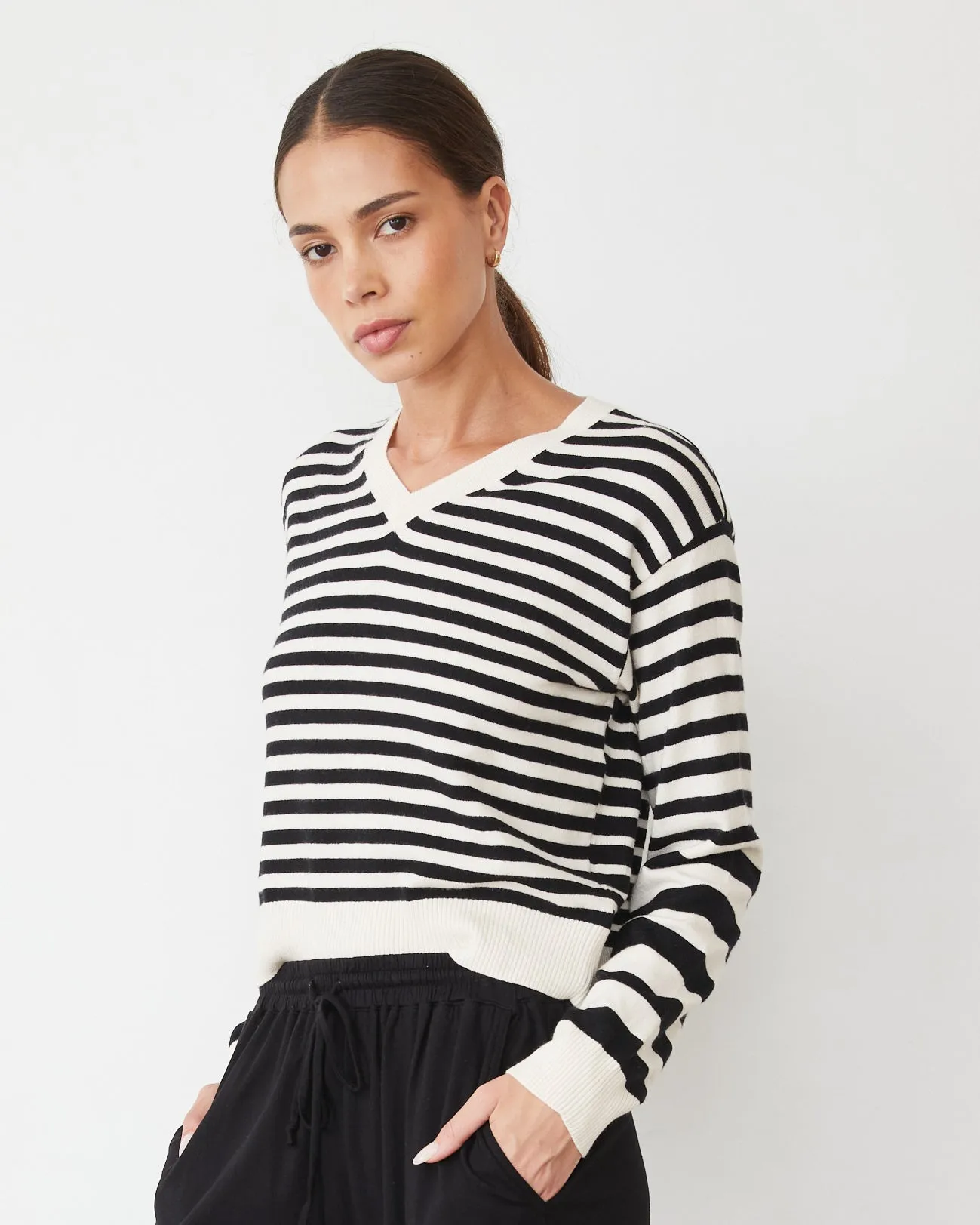 Lightknit Stripe V Neck sold by Monrow product image thumbnail 3
