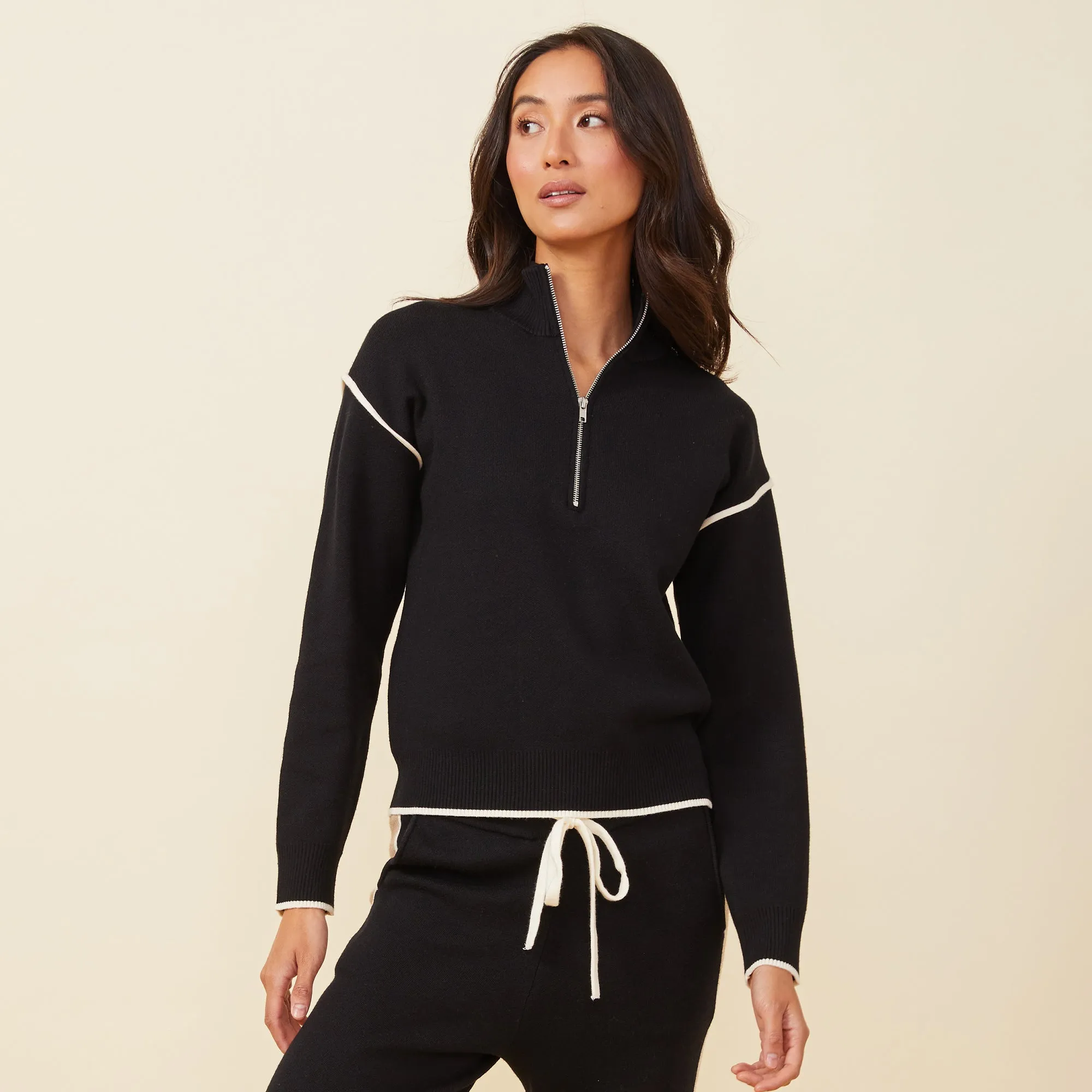 Soft Knit Half Zip Contrast Stripe Sweater sold by Monrow product image thumbnail 5