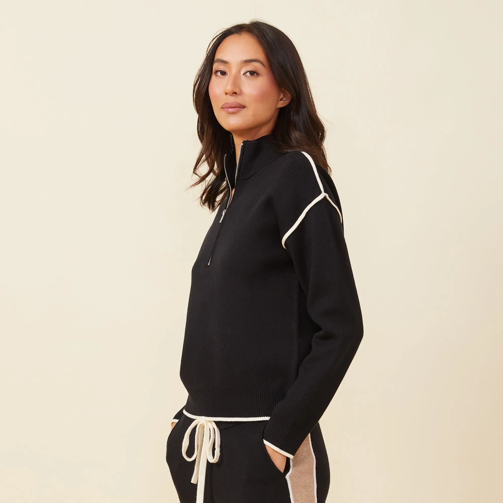 Soft Knit Half Zip Contrast Stripe Sweater sold by Monrow product image thumbnail 3