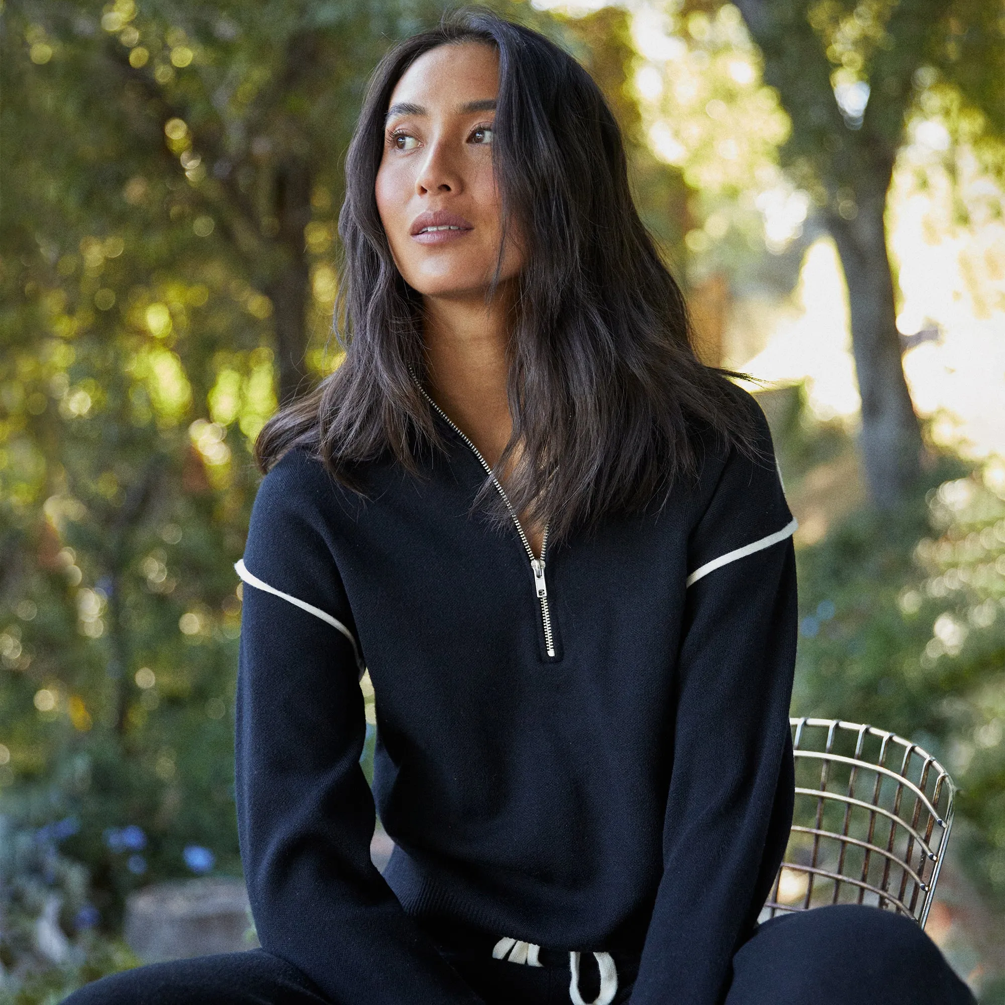 Soft Knit Half Zip Contrast Stripe Sweater sold by Monrow