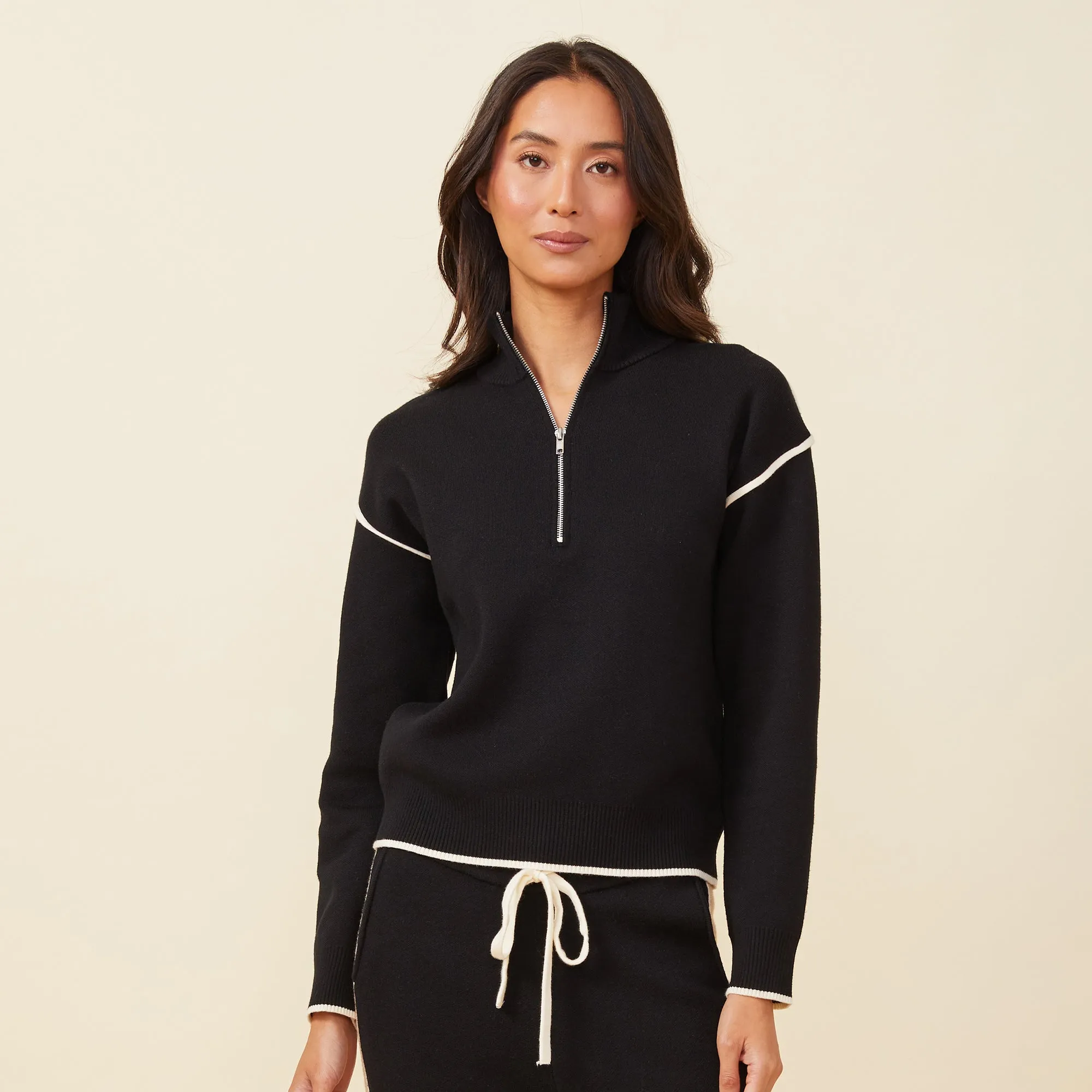 Soft Knit Half Zip Contrast Stripe Sweater sold by Monrow product image thumbnail 2