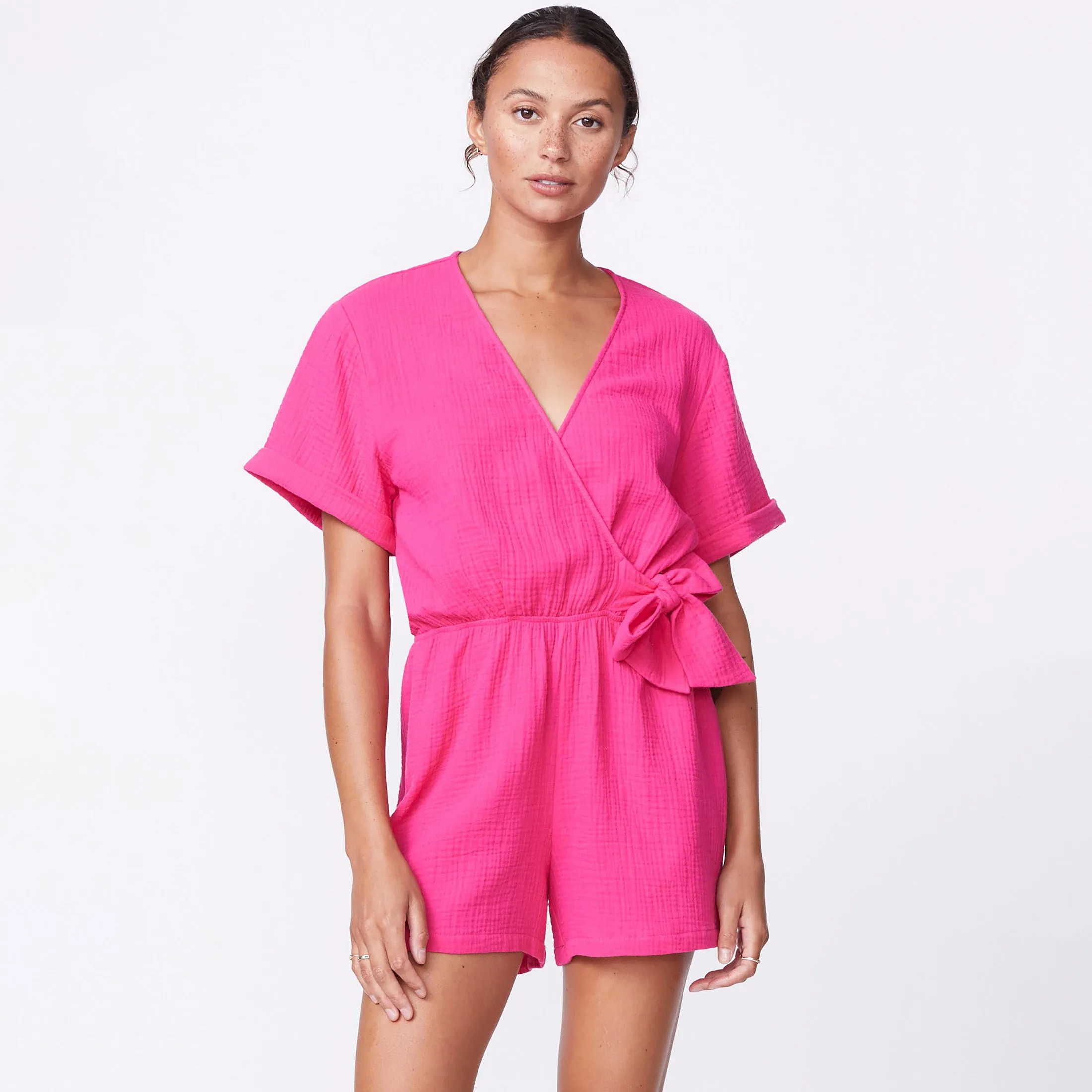 Gauze Wrap Romper sold by Monrow