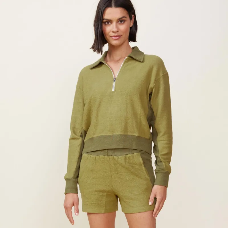 Fuzzy Fleece Polo Sweatshirt sold by Monrow