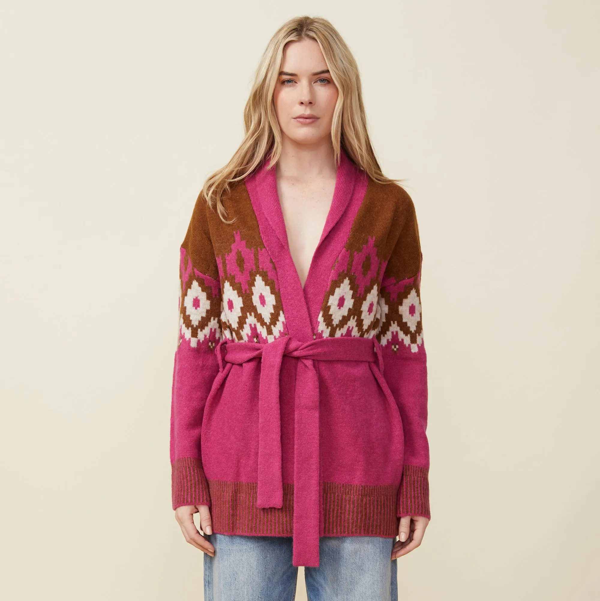 Fair Isle Shawl Cardigan sold by Monrow