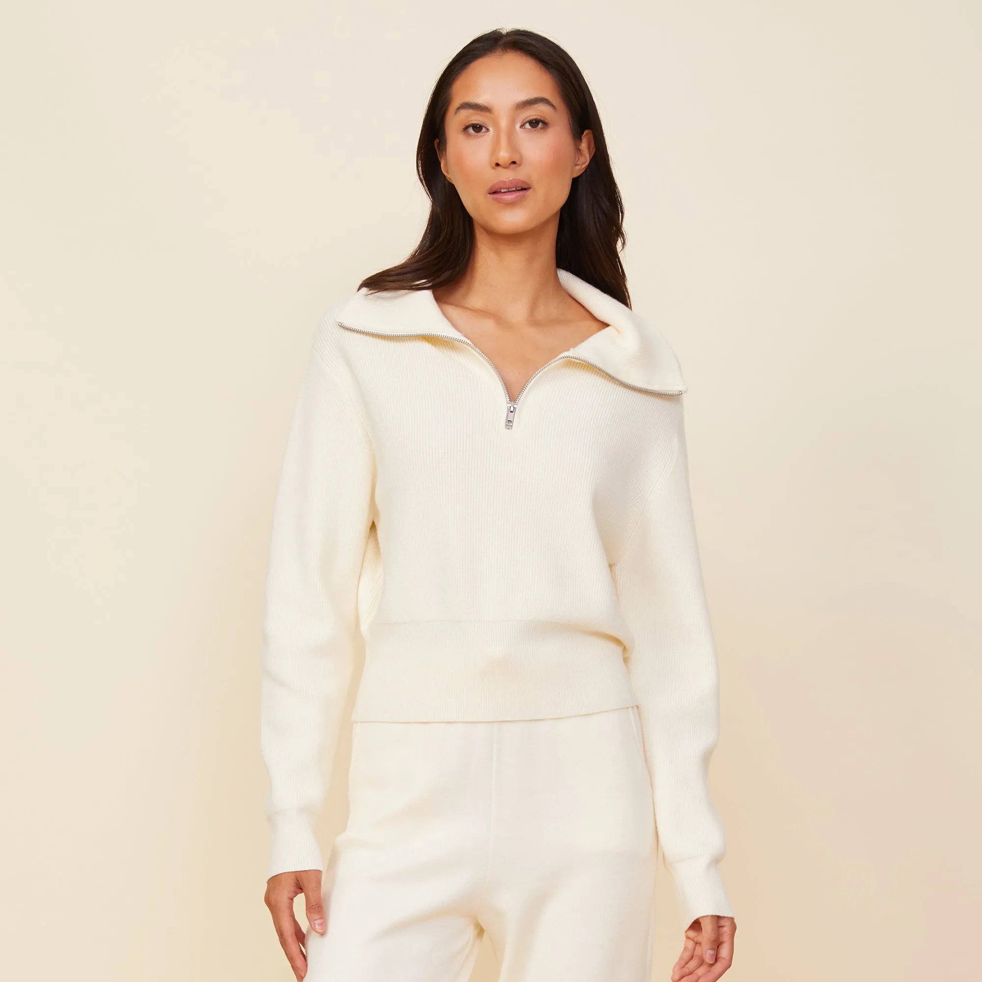 Soft Knit Rib Half Zip Sweater sold by Monrow