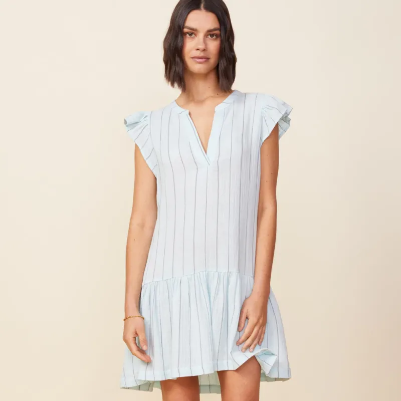 Pinstripe Gauze Easy Ruffle Dress sold by Monrow
