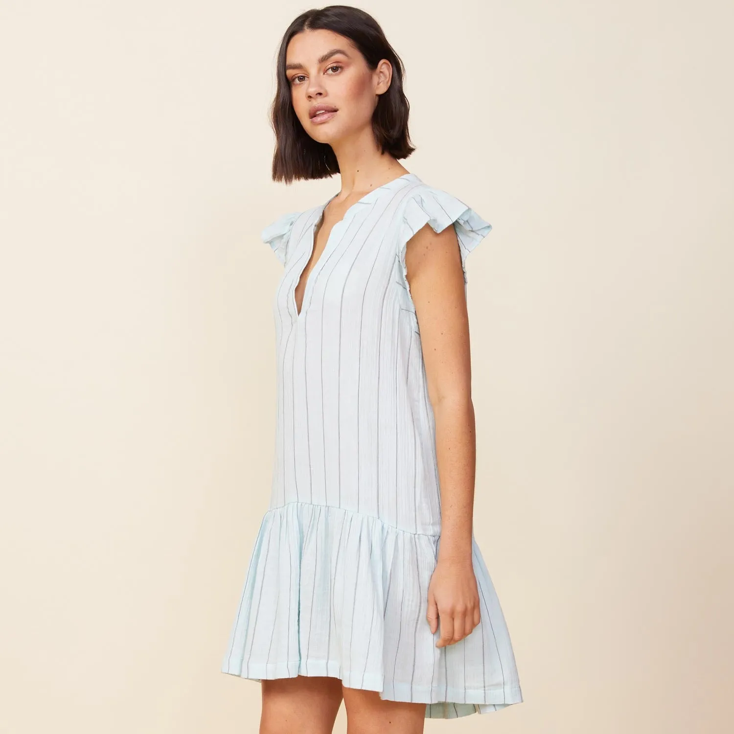 Pinstripe Gauze Easy Ruffle Dress sold by Monrow product image thumbnail 4