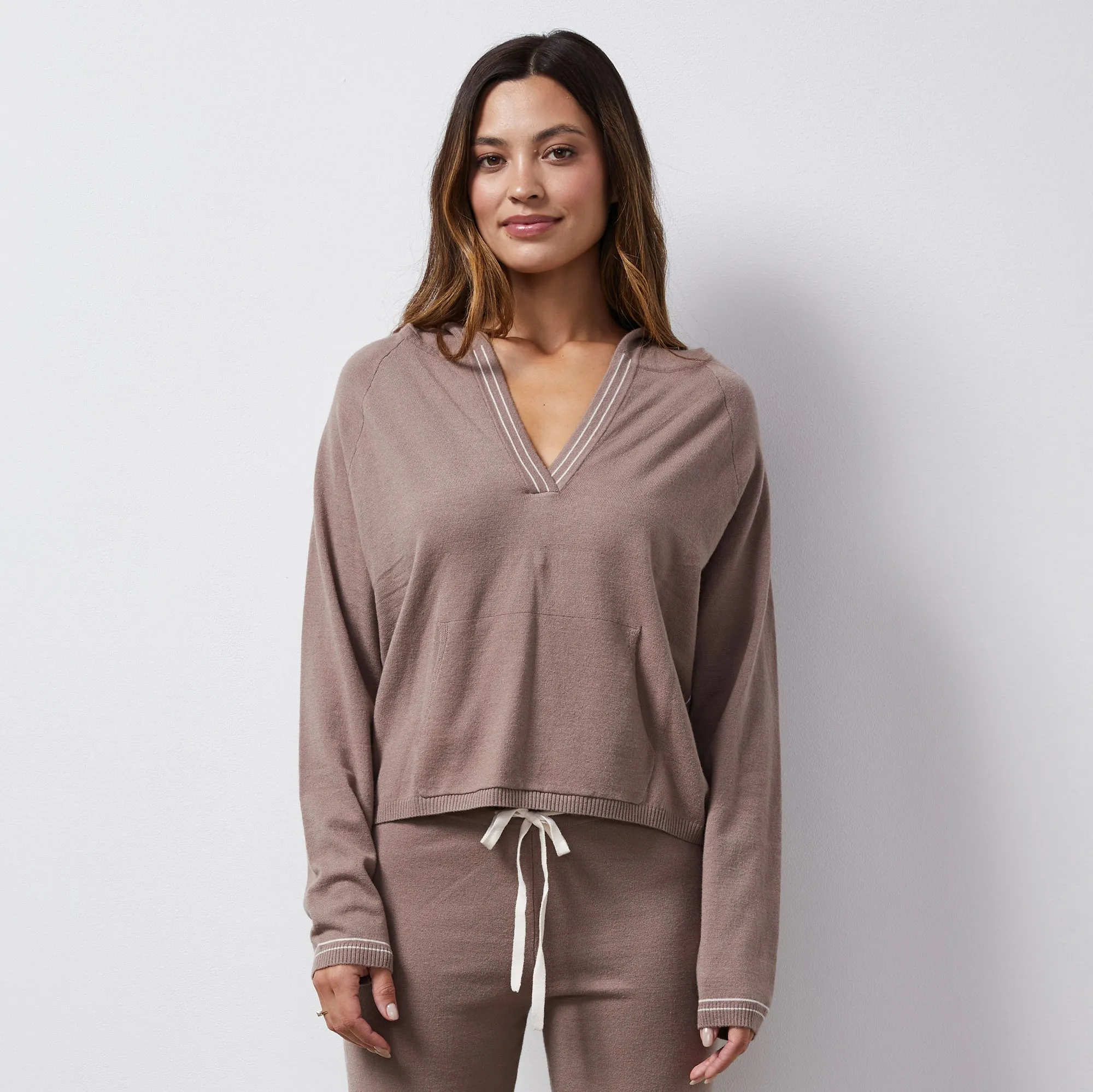 Light Soft Knit Contrast Stitch Hoody sold by Monrow