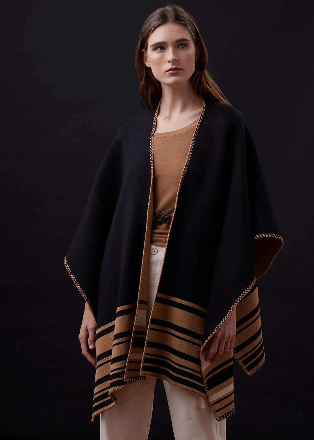 Supersoft Sweater Knit Reversible Stripe Poncho sold by Monrow product image thumbnail 5