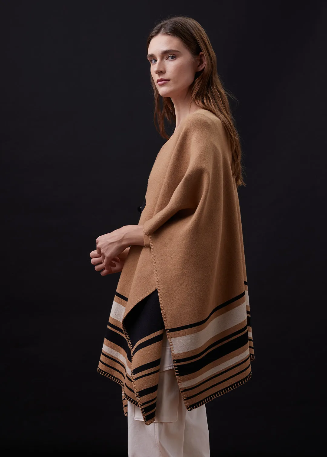 Supersoft Sweater Knit Reversible Stripe Poncho sold by Monrow product image thumbnail 2