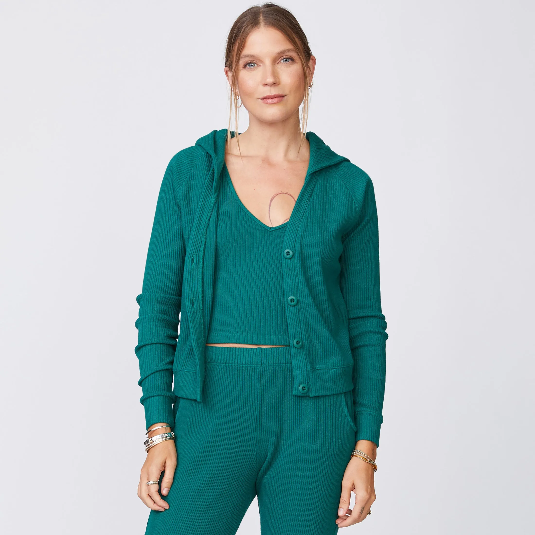 Brushed Rib Hooded Cardigan sold by Monrow product image thumbnail 5