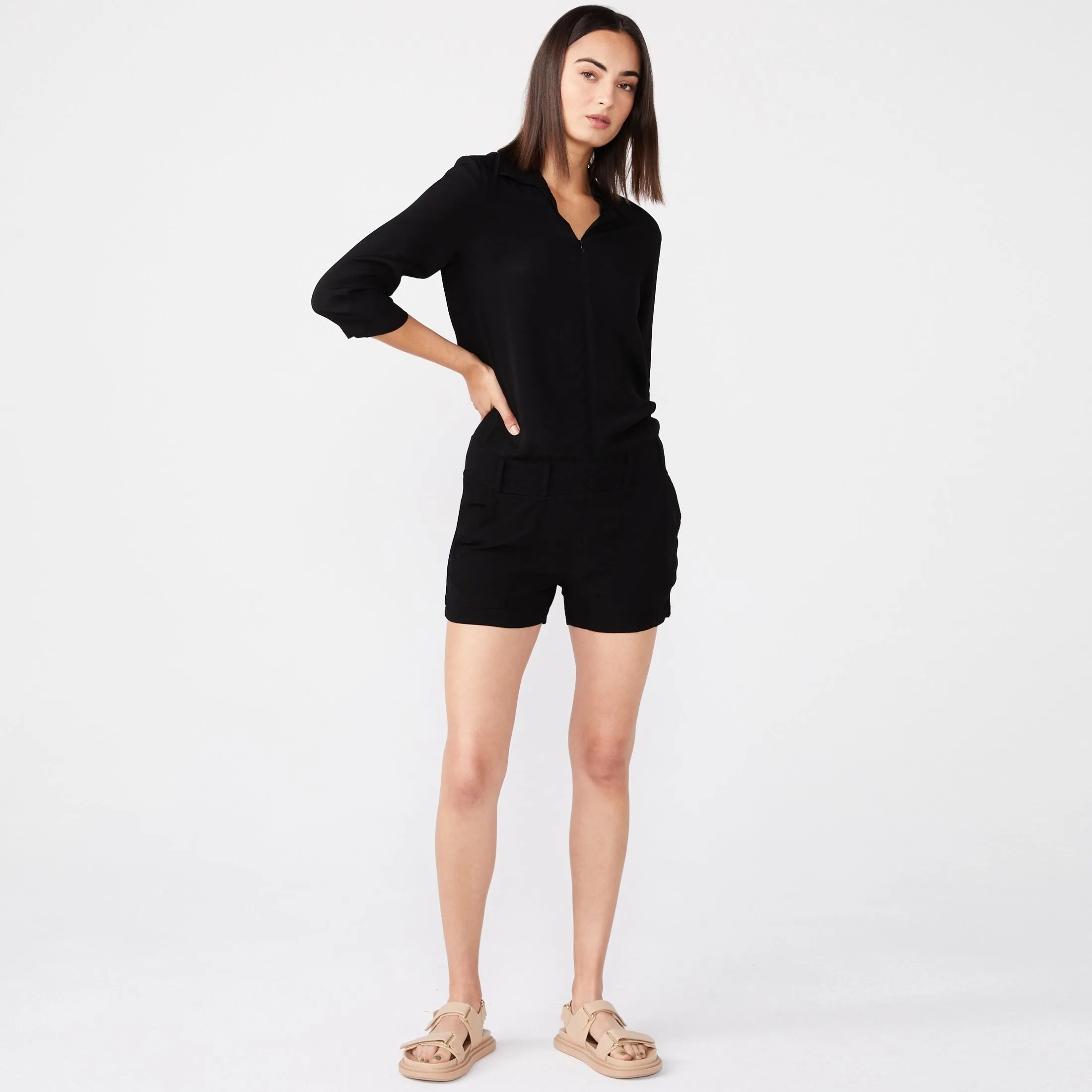 Crepe Zip Romper sold by Monrow