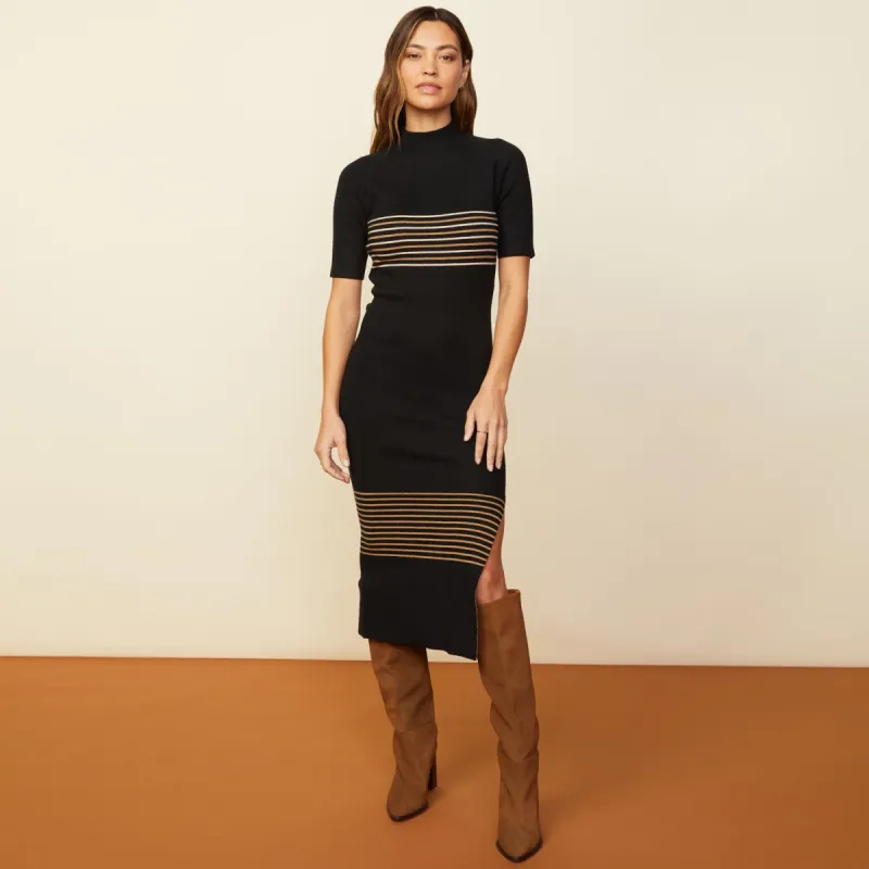 Supersoft Sweater Knit Stripe Mock Neck Dress sold by Monrow