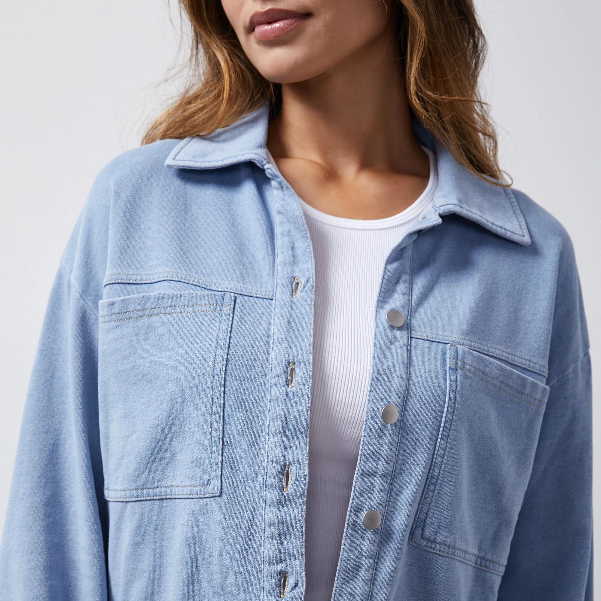 Indigo French Terry Denim Jacket sold by Monrow product image thumbnail 3