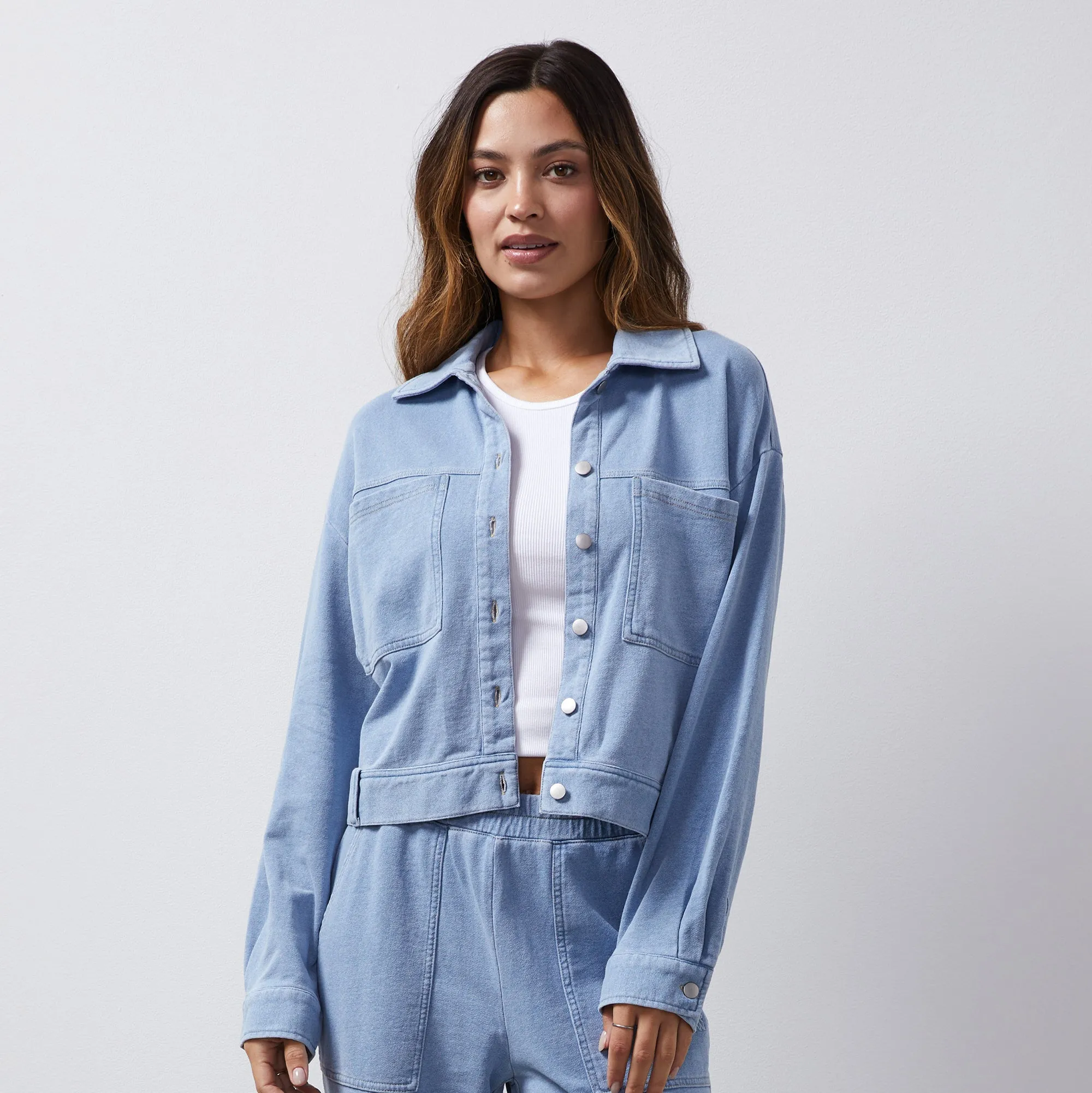 Indigo French Terry Denim Jacket sold by Monrow product image thumbnail 4