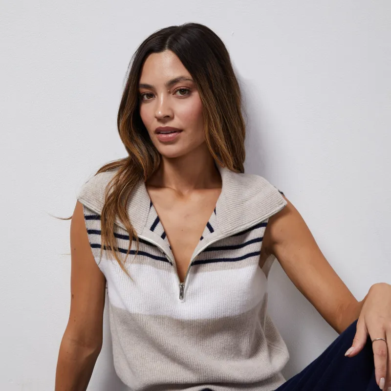 Wool Cashmere Stripe Half Zip Vest sold by Monrow