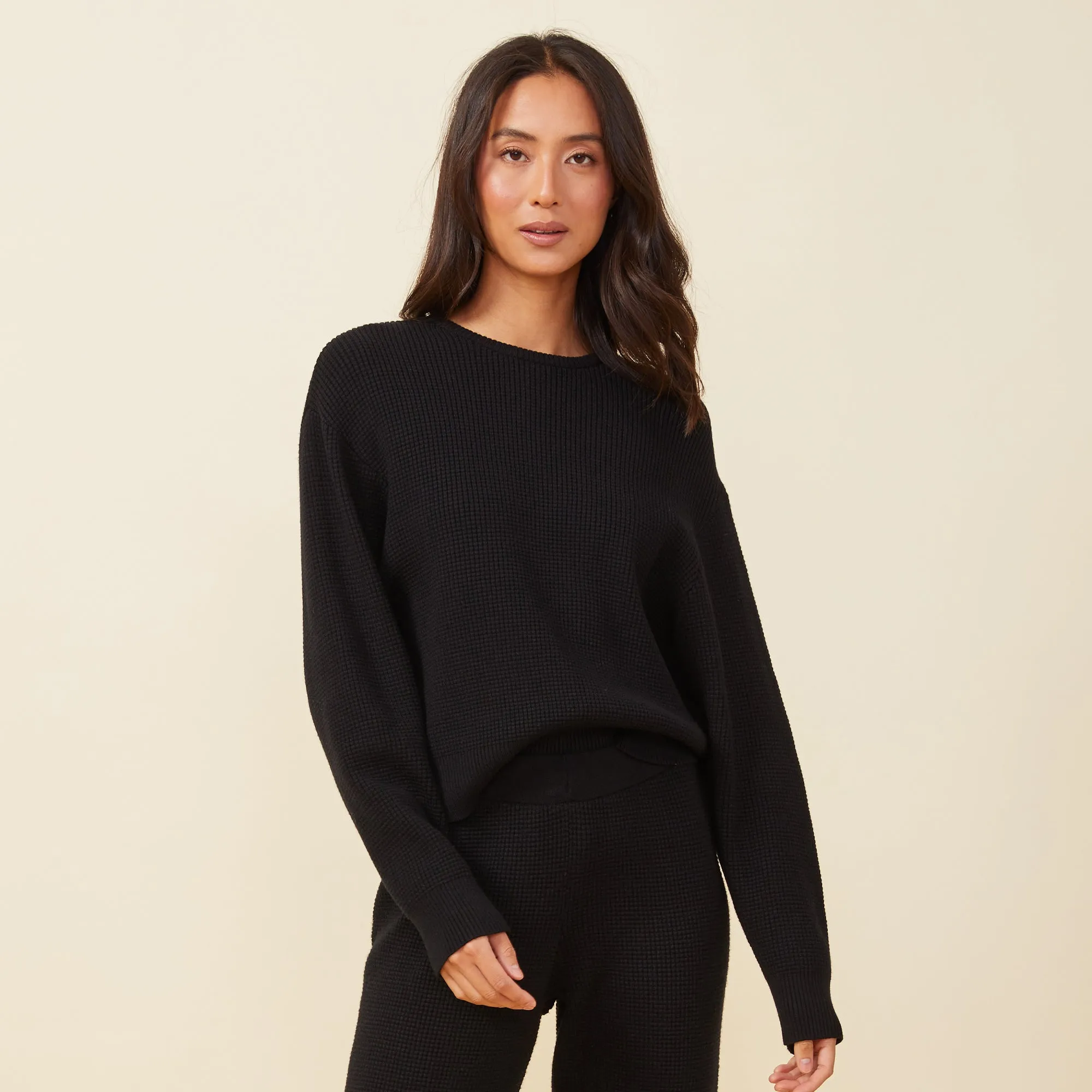 Soft Knit Waffle Crew Neck Sweatshirt sold by Monrow