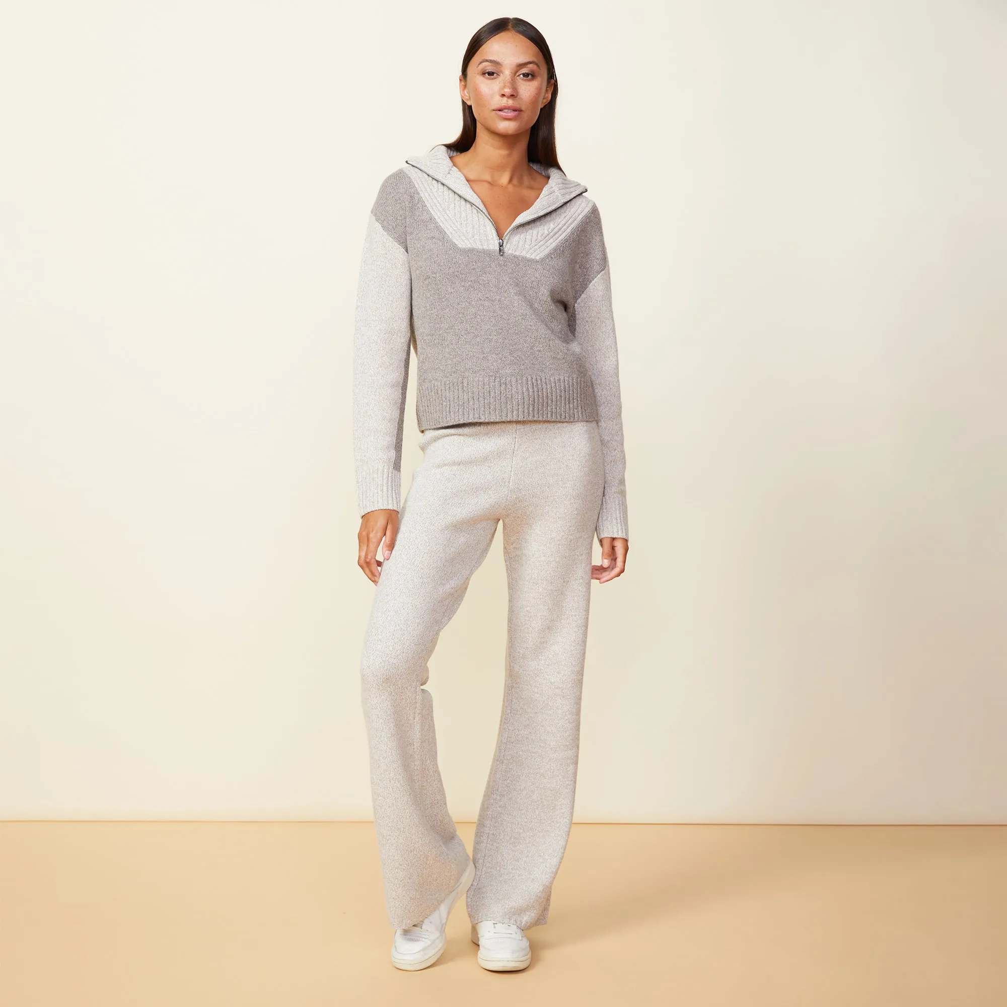 Wool Cashmere Marled Colorblock Half Zip Sweater sold by Monrow product image thumbnail 2