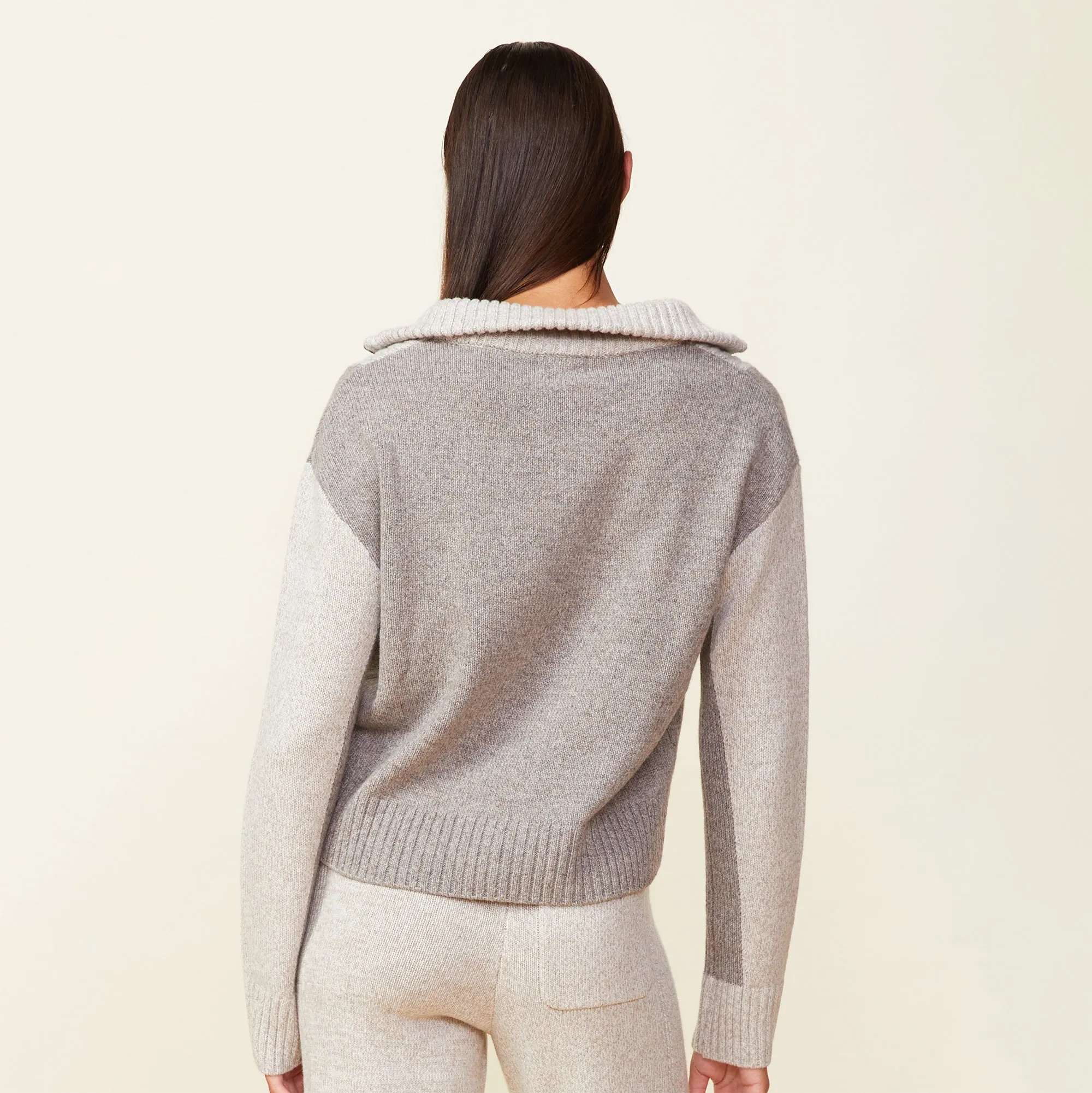 Wool Cashmere Marled Colorblock Half Zip Sweater sold by Monrow product image thumbnail 4