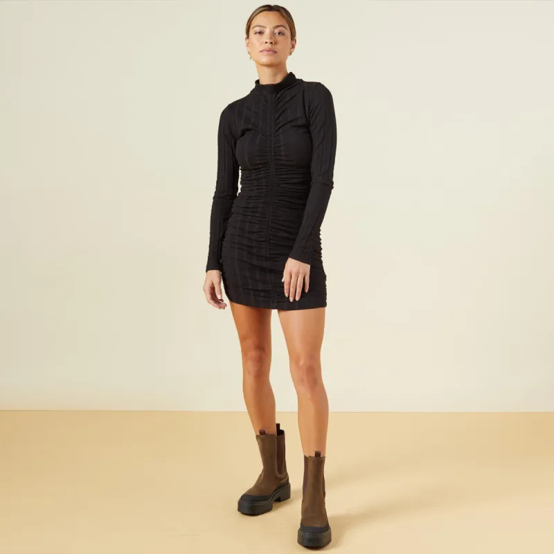 Flat Rib Mock Shirred Dress sold by Monrow