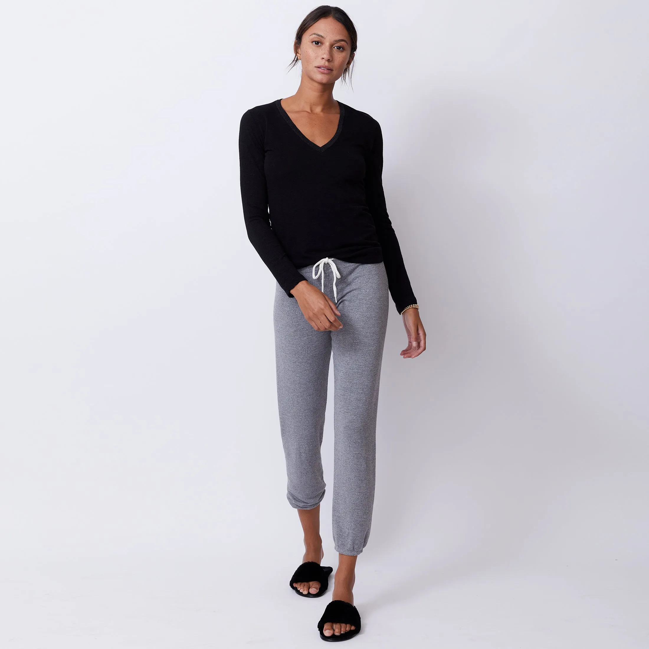 Textured Tri-Blend Fitted Long Sleeve V Neck Tee sold by Monrow product image thumbnail 2